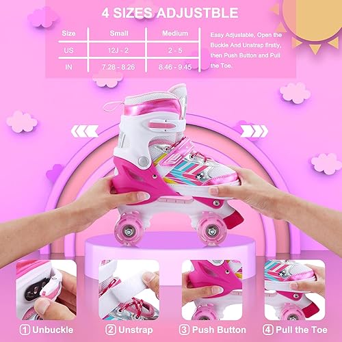 Miniatura 2 de Patines de ruedas para niños y niñas pequeñas principiantes, 4 tamaños ajustables con ruedas iluminadas para niñas y jóvenes