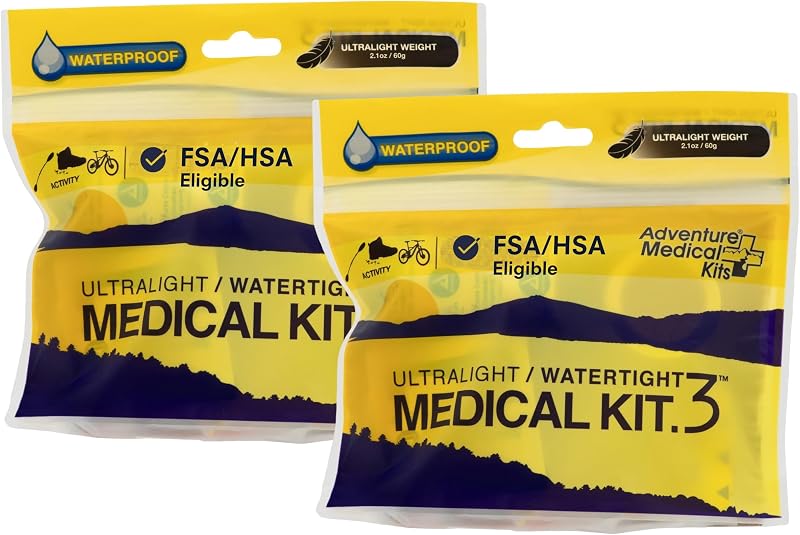 Adventure Medical Kits Ultralight & Watertight Medical Kit .3, 2 Pack | Features a Waterproof DryFlex Bag with Bandages, Gauze & Medications for Wound Care, Plus Moleskin for Blisters