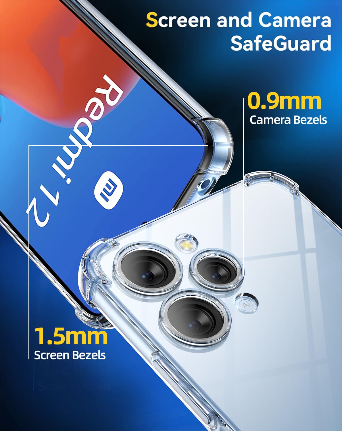 Cover Compatibile per Xiaomi Redmi Note 12S con 2 Pellicola Vetro Temperato, Morbido Silicone ed Antiurto Protettivo Bumper TPU Gel Smartphone Custodia Case - Trasparente