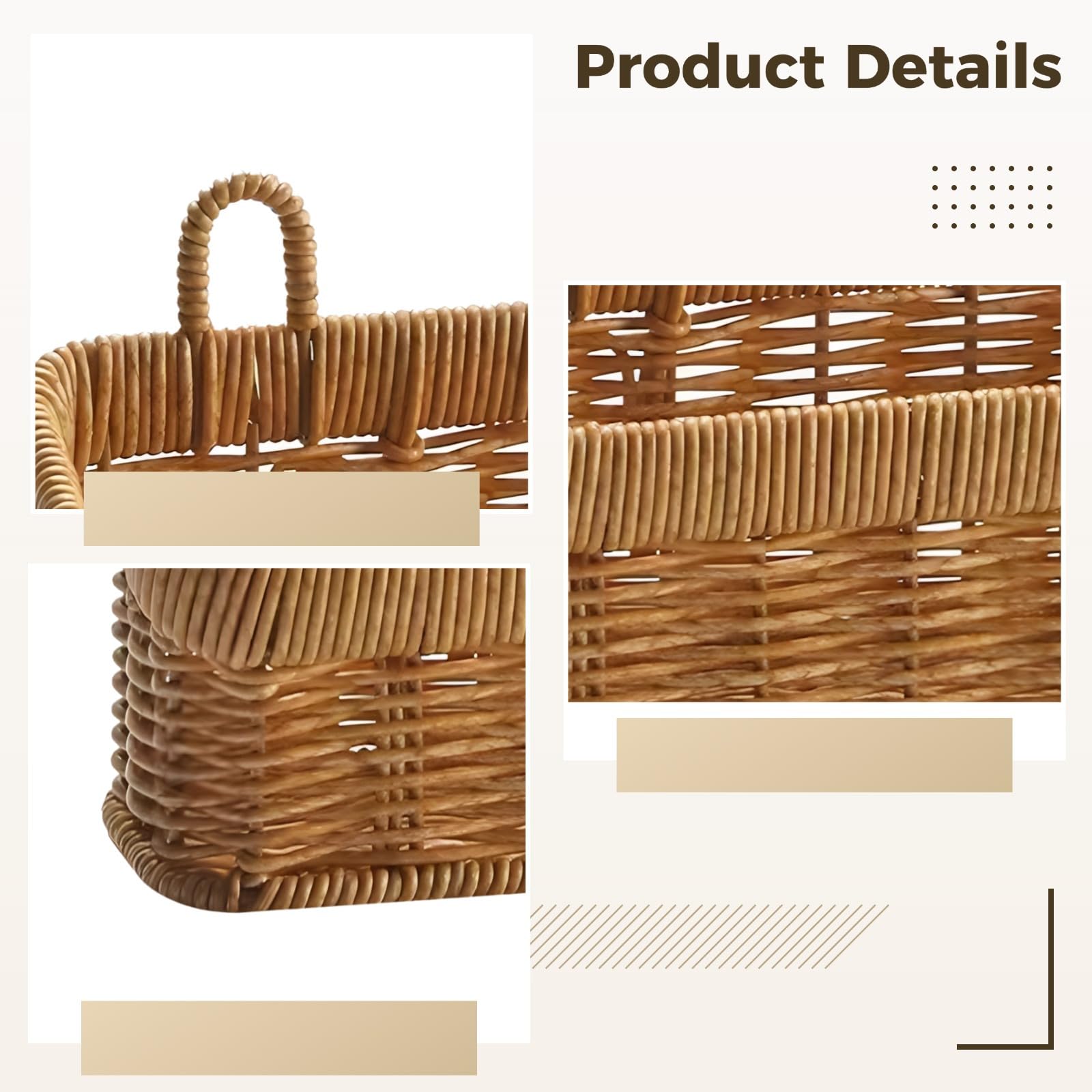 Cestino rettangolare a doppia orecchio, da parete, in finto rattan, per uova, frutta e altro, 21,5 x 12,4 x 7,9 cm