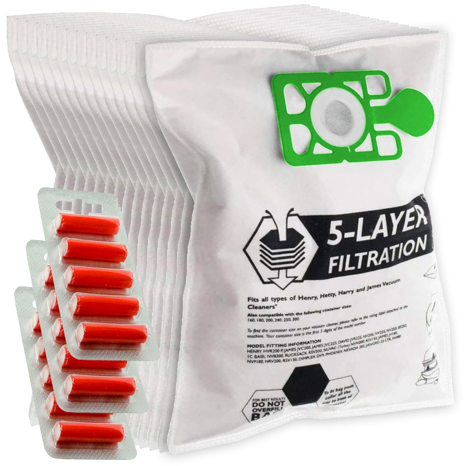 SPARES2GO Cloth Hoover Bags compatible with Numatic Henry HVR200 HVC200 NRV200 Vacuum Cleaners (Pack of 15 + 15 Fresheners)