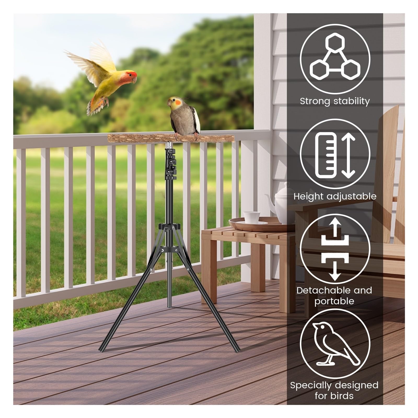Posadero para Loros Percha de Madera Plegable y Ajustable en Altura for pájaros, Ideal for el Entrenamiento Loros Otras Aves. Juguete portátil for Exteriores