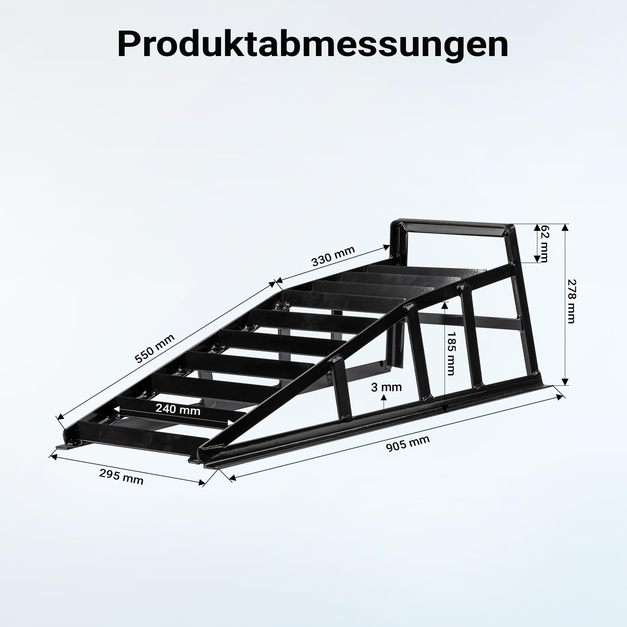 Wiltec 2X Auffahrrampe bis 2 t je Paar 905 x 295 x 278 mm, Auffahrbock für Fahrzeuge, Wartungsrampe aus Stahl