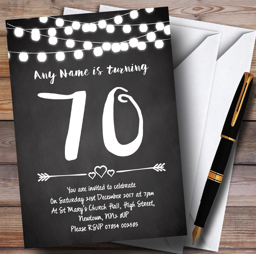Chalk Style Lights 70th Personalized Birthday Party Invitations