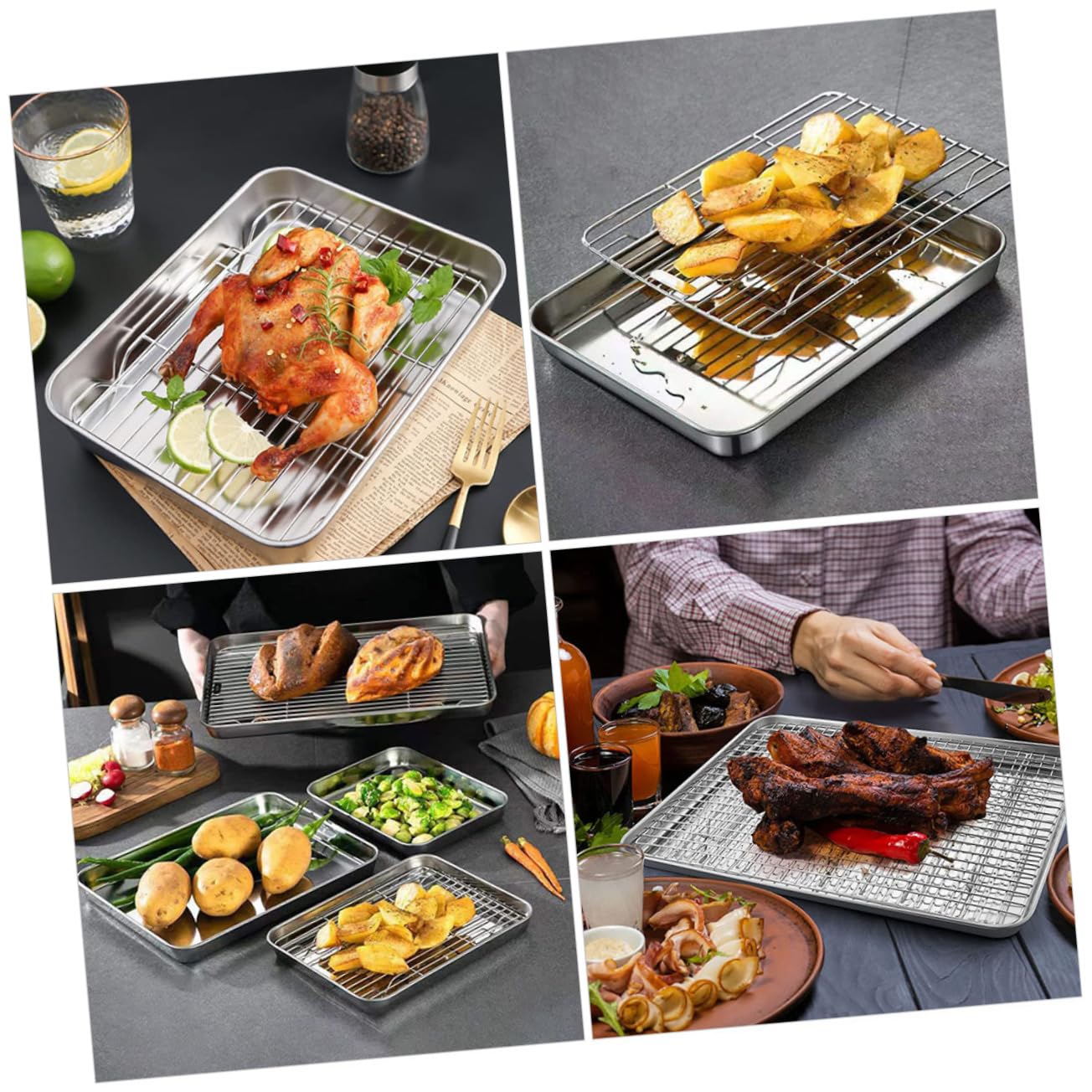 Gatuida 1 ensemble Plaque de Cuisson Acier Inoxydable avec Support de Refroidissement Ensemble de Cuisson pour Cuisine Camping Accessoire de Pâtisserie Facile à Nettoyer et