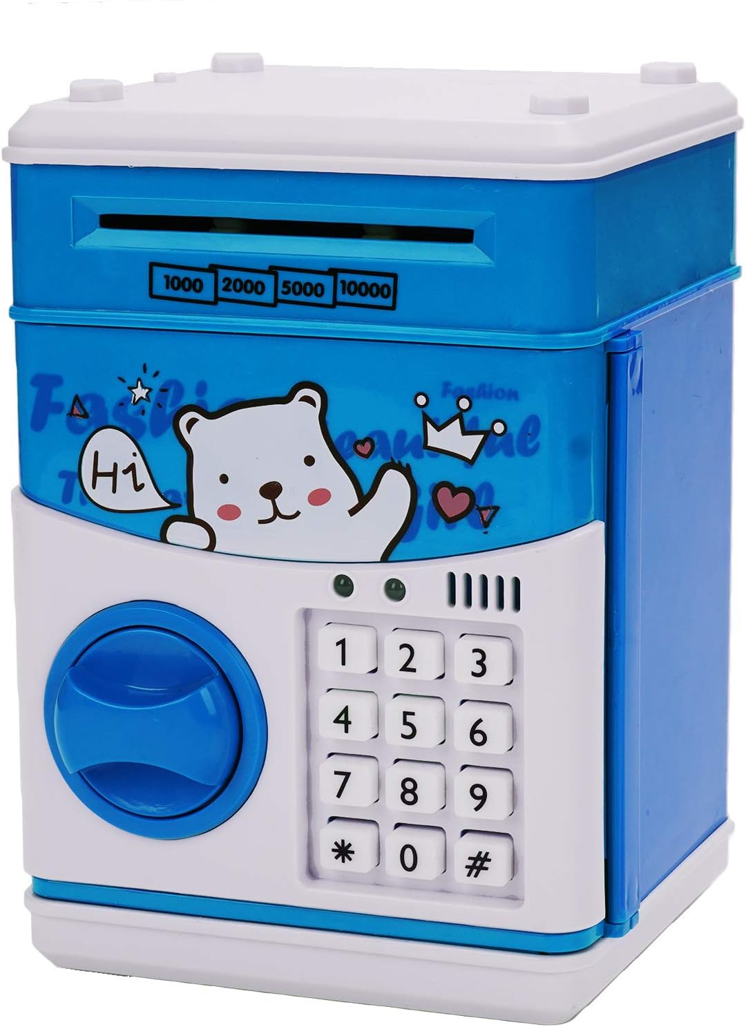 Mini Atm Savings Piggy Banks Toys for Real Money Save for Kids Girls Boys Adults, Electronic Atm Machine Coin Bank Money Saver Digital Password, Auto Scroll cash safe Box Gifts for Children(Blue/Bear)