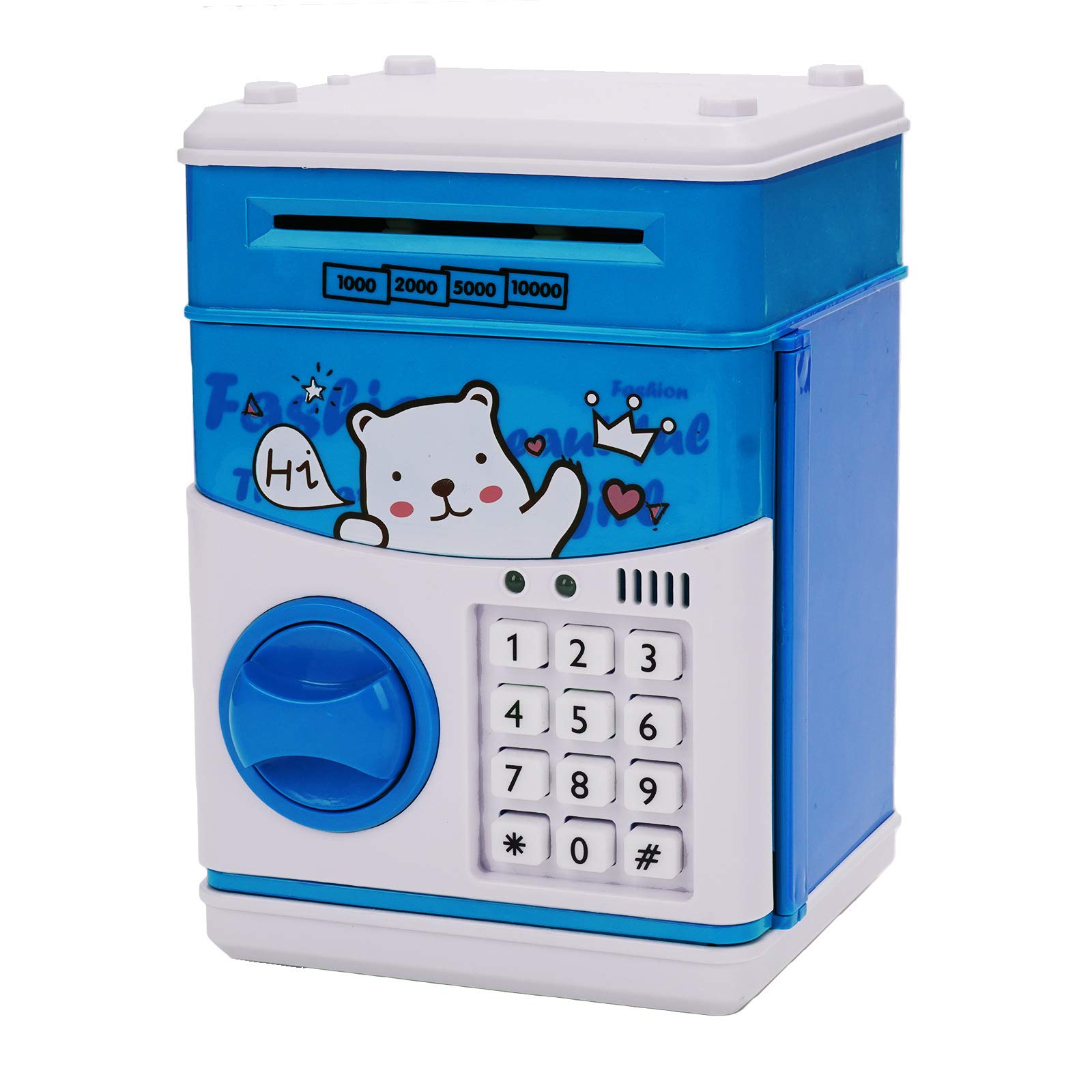 Mini Atm Savings Piggy Banks Toys for Real Money Save for Kids Girls Boys Adults, Electronic Atm Machine Coin Bank Money Saver Digital Password, Auto Scroll cash safe Box Gifts for Children(Blue/Bear)
