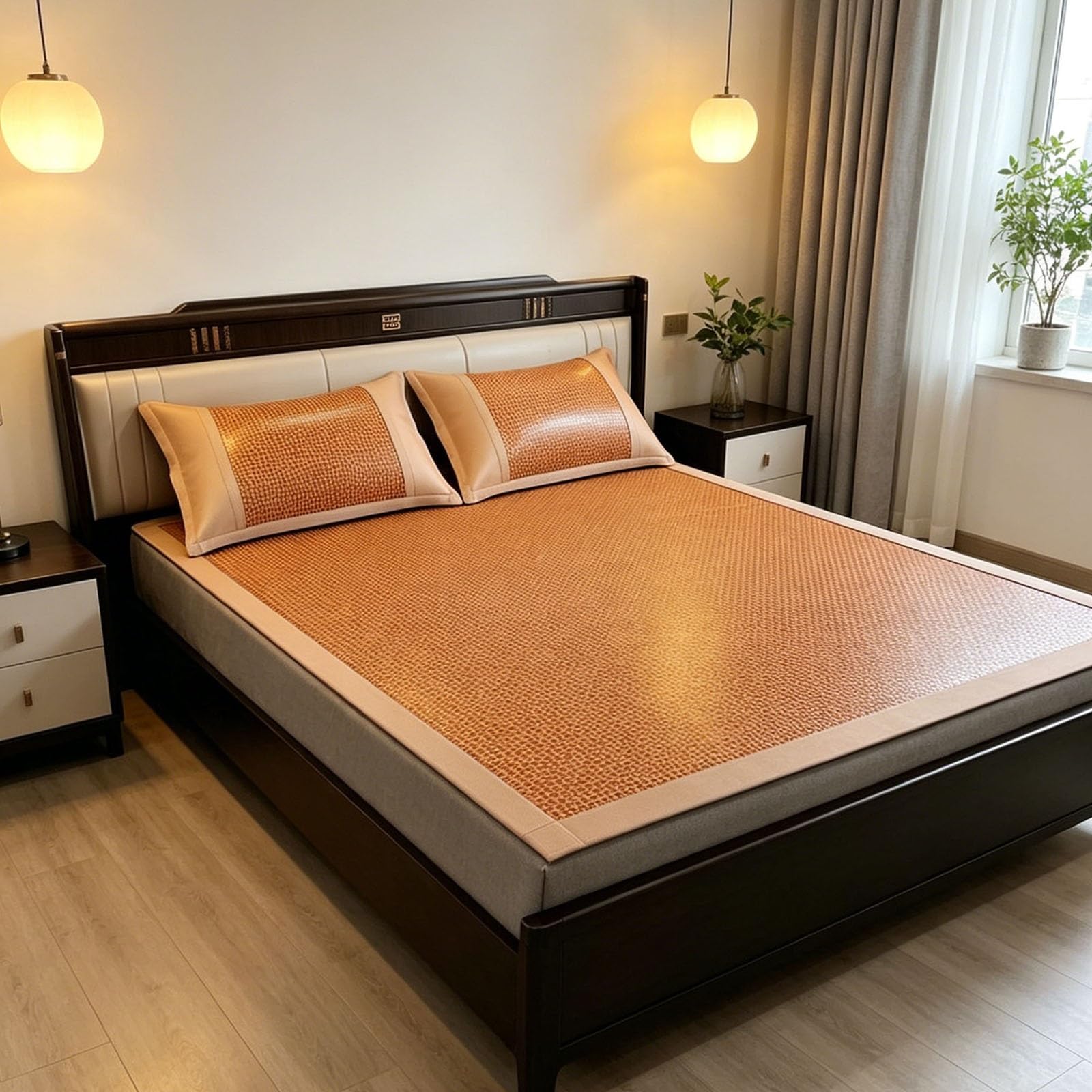 Colchón de Mimbre de bambú con sensación refrescante de Verano, Juego de colchoneta refrescante for Dormir con Funda de Almohada, colchón de Suelo Ligero y cómodo for Dormitorio en casa