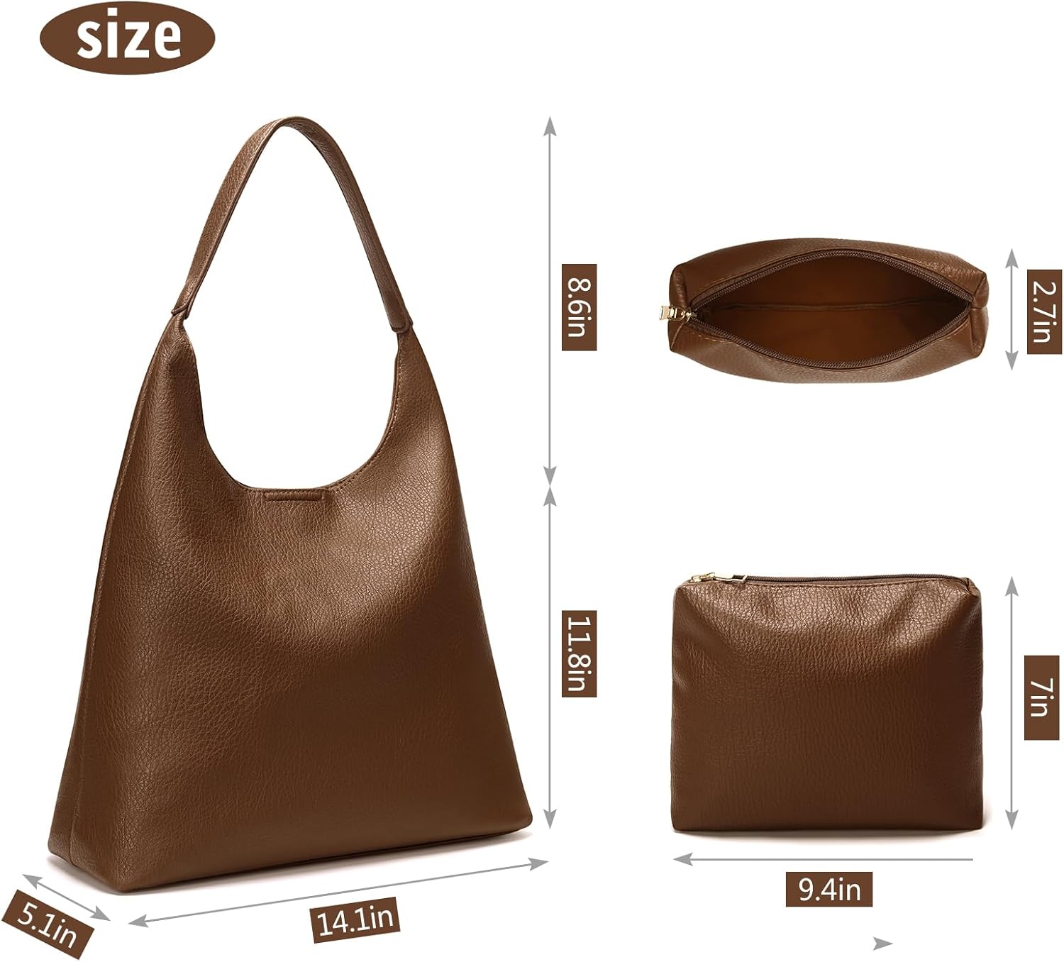 Hobo Bags for Women, Soft Vegan Leather Shoulder Handbags, Slouchy Tote Purses for Work, Travel, School - Image 4