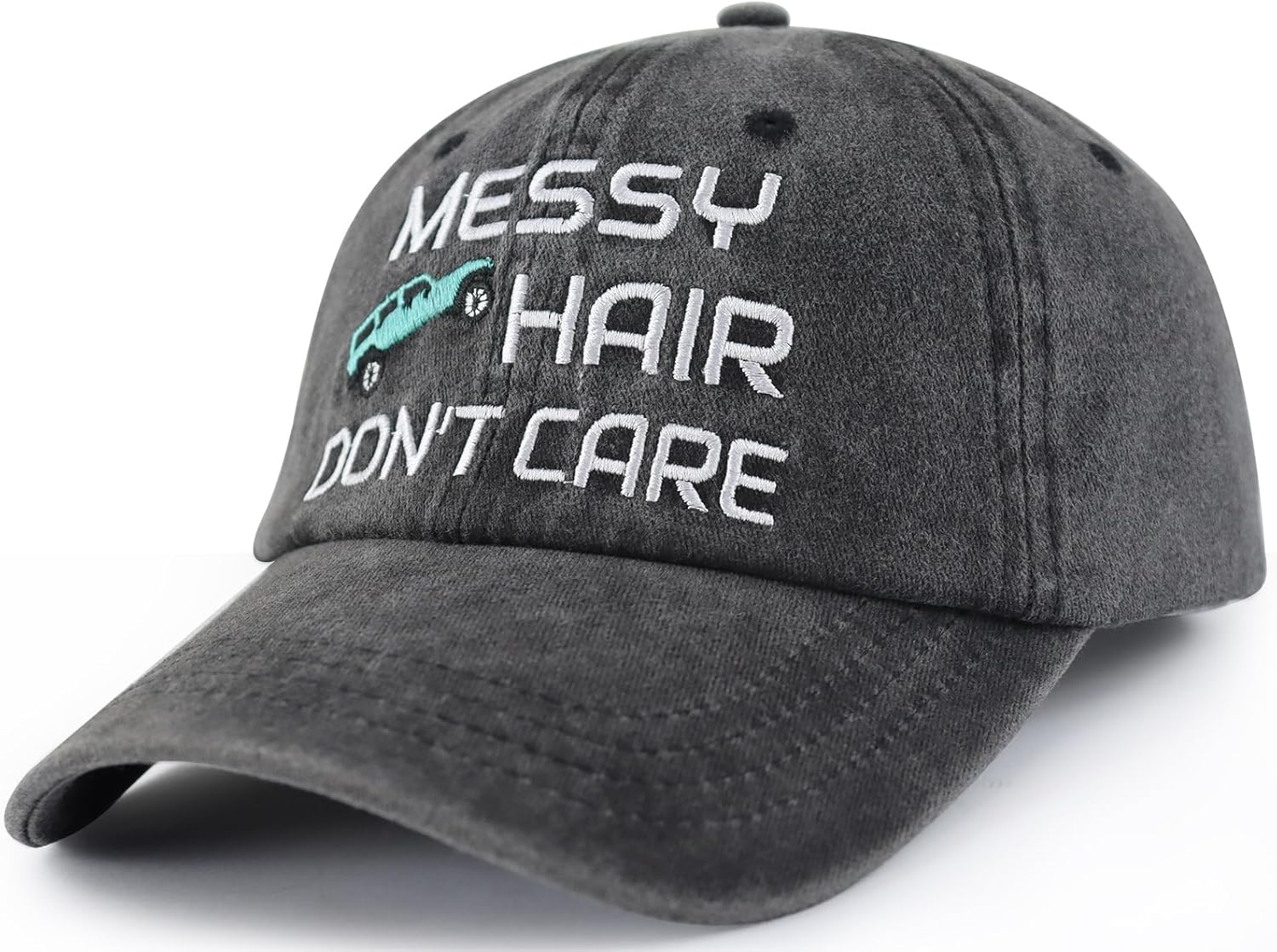 Goyklrb Messy Hair Don't Care Baseball Cap for Women Men, Funny Adjustable Washed Cotton Embroidered Hat - Image 2