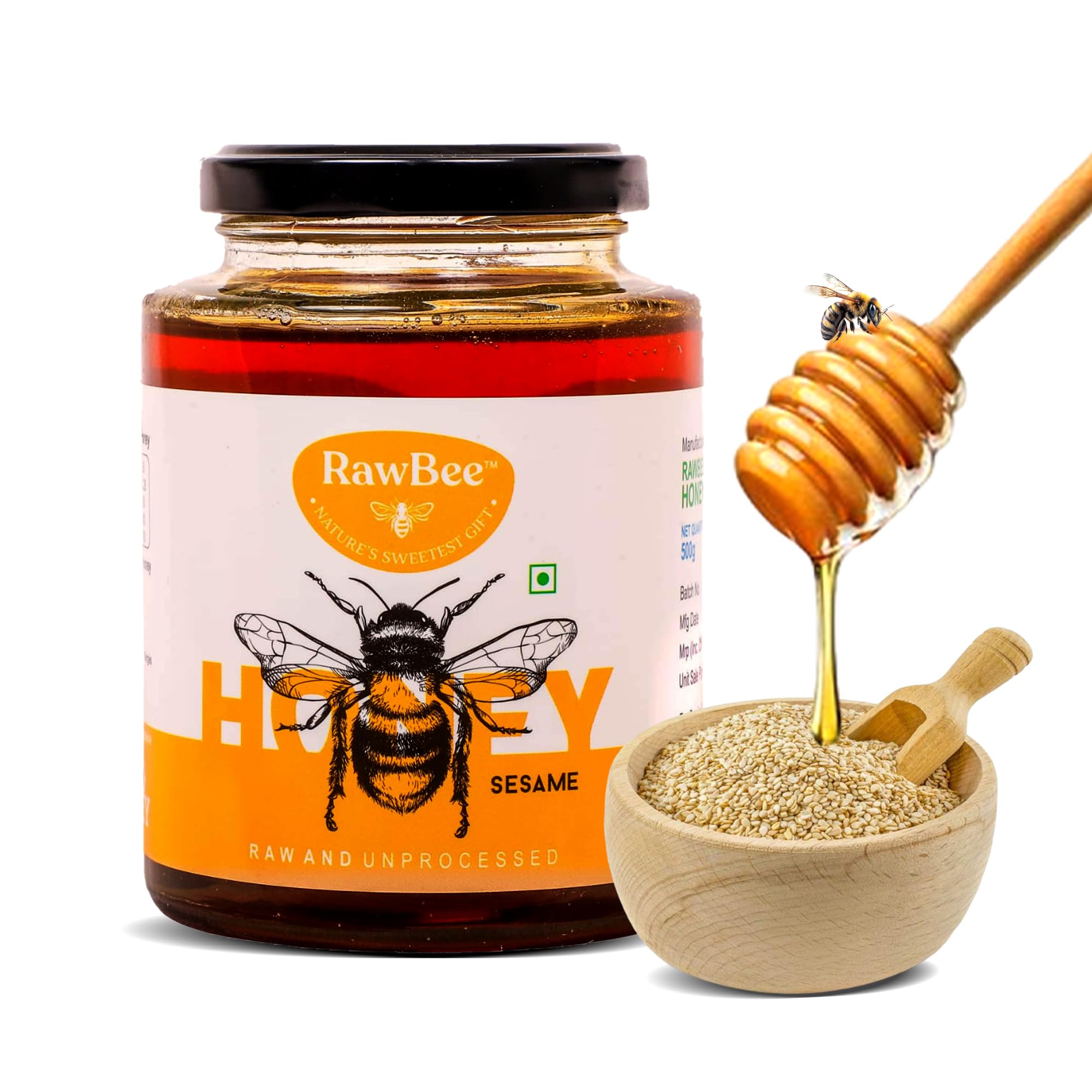 RAWBEE Honey 100% Pure Unprocessed Raw Natural Honey 500 gm NABL Tested Wild Forest Honey Unpasteurized Unfiltered Zero Additives | Zero Added Sugar | For Stronger Immunity (Sesame, 500gm) (B0CPXWN6DN) Amazon Price History, Amazon Price Tracker