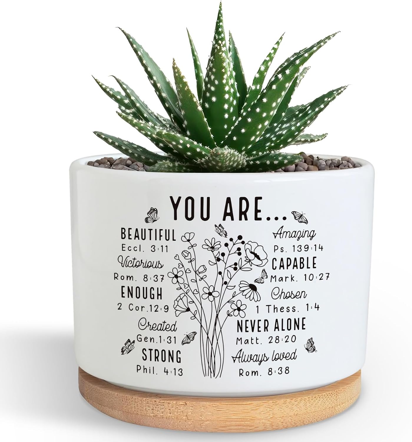 PZJIEAN You are Beautiful Succulent Plant Pot, Cute 3.5 Inch Ceramic Pot, Inspirational Christian Desk Windowsill Pots for Small Plants, Cactus Gifts Plant, Religious Planter(No Plants)