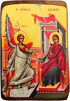 Wooden Greek Christian Orthodox Wood Icon of the Annunciation / A0