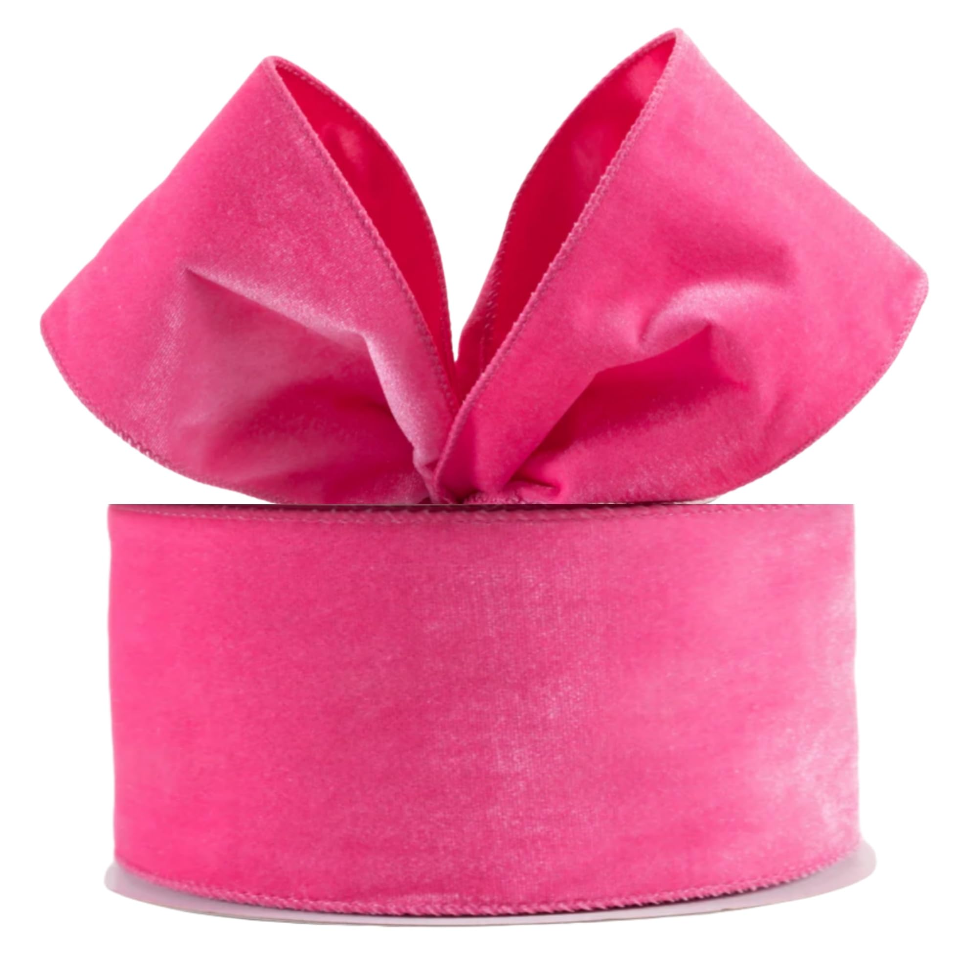 Christmas Velvet Wired Ribbon, Velvet with Satin, 10 Yards, for Gift Wrapping, Tree Decoration, Crafts (Hot Pink, 1-1/2 Inch)
