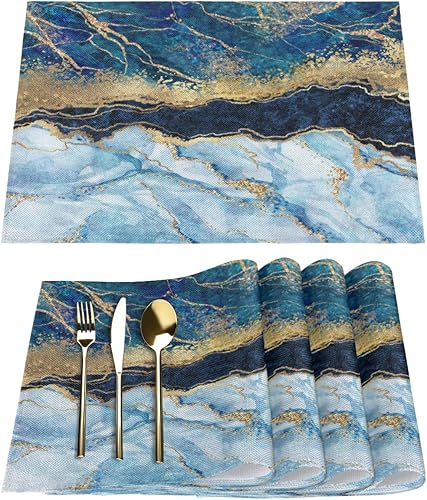 Placemats Set of 6 Abstract Marble Illustration Fabric Placemats Square Placemat for Kitchen Table Heat Resistant, Easy to Clean Table Placemats