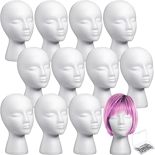 Sponsored Ad - Gisafai 12 Pcs Foam Wig Head Mannequin Head with 50 Pcs T Pins Female Foam Mannequin Wig Stand and Holder 1...