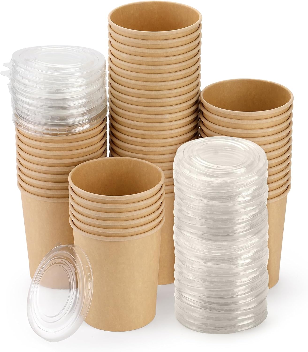 50 Pack 32 oz Paper Soup Containers with Lids, Disposable Compostable Paper Soup Cups Biodegradable Ice Cream Cups, Kraft Paper Soup Cups for Ice Cream, Yogurt, Desserts