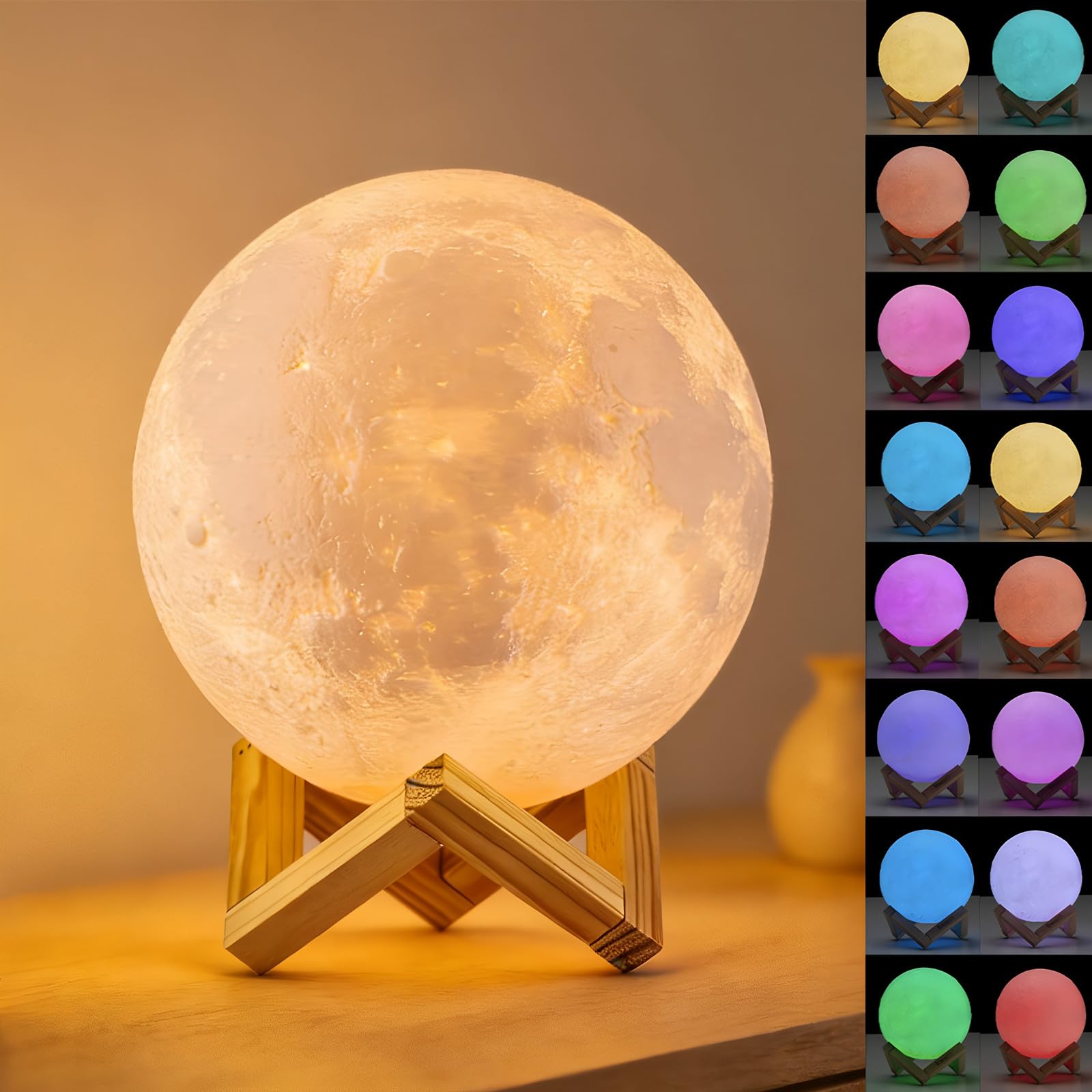 Lampada a forma di luna, 16 colori, luce notturna a LED con supporto, telecomando e controllo touch, lampada a forma di galassia per adolescenti, ragazze e ragazzi, ricaricabile tramite USB, luce