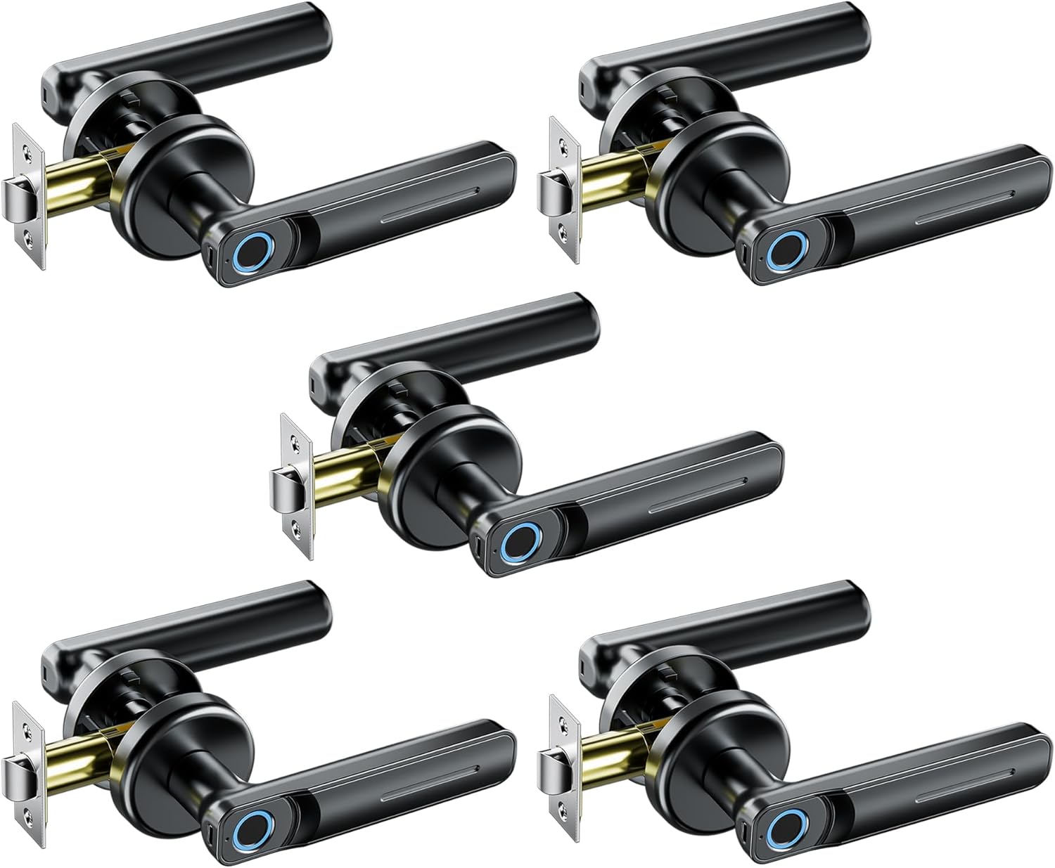 Pulido ドアノブ 指紋ドアノブ 2通りのロック解除方法(アプリ/指紋) 5個パック