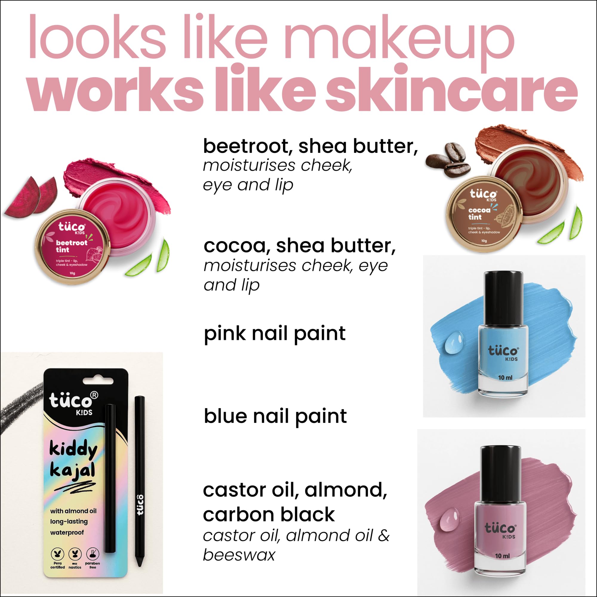 Tuco® Kids Organic Glam Makeup Box for Girls | Safe Makeup Kit | Birthday Gift for 4 5 6 7 8 9 10 11 12-16 Years Old | Non-Toxic Kids Lip balm, Kajal and Nail Paint - Image 3 thumbnail