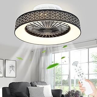 Low Profile Ceiling Fan - 18.5" Bladeless Ceiling Fan with Light and Remote, 3 Colors Dimmable LED 3 Speeds 5Blades Enclosed Ceiling Fans with Light for Living Room Bedroom