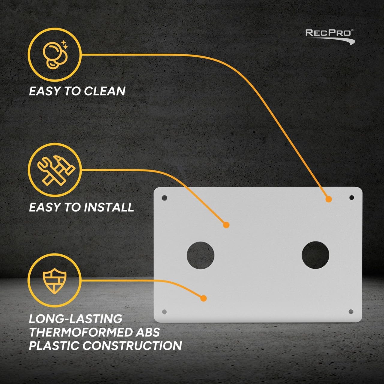 RecPro RV Shower Faucet Wall Plate | White ABS Replacement Mount | 4 3/4” x 7 1/4” | Reinforces Faucet & Prevents Water Damage