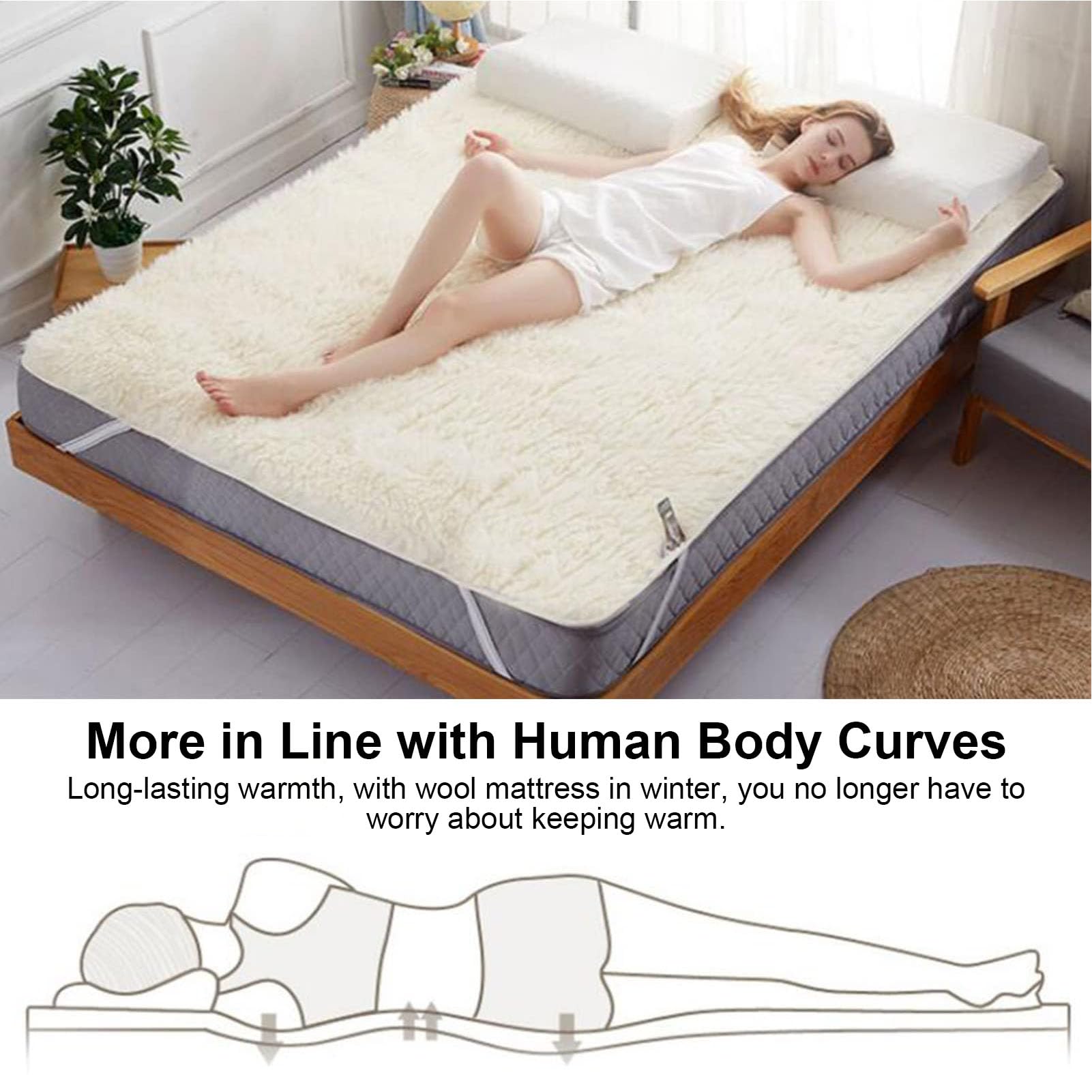 Cubrecolchón Reversible Lana de Cachemira, Sobrecolchón Muy Suave y Cómodo Topper Colchón Libera Presiones y Consigue Un Descanso Más Adaptable y Mullido Protector de Cama 90x200cm(35x79inch)
