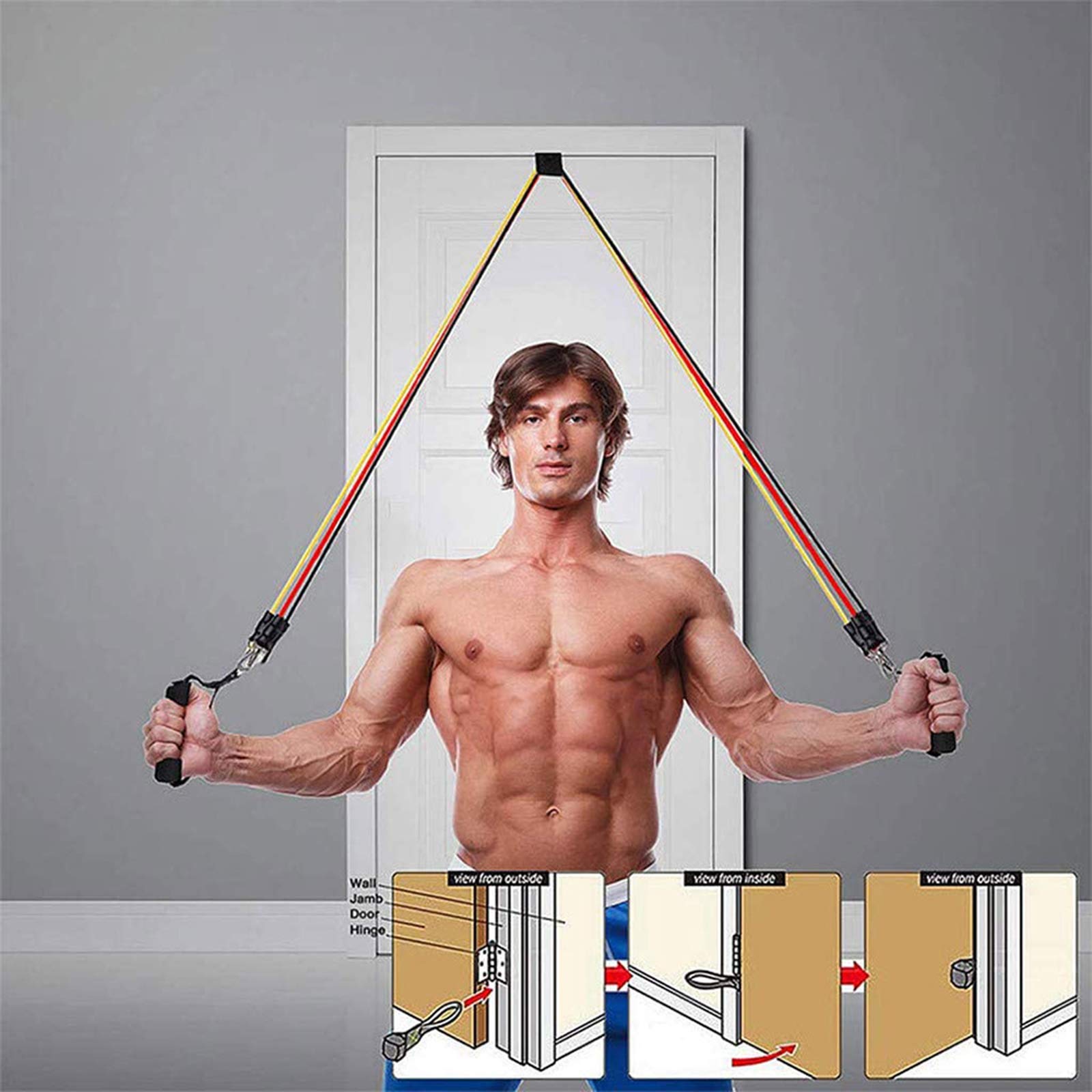 TIM-LI Ensemble De Bandes De Résistance À l'exercice - Équipement De Musculation pour L'entraînement À Domicile, Y Compris Sac De Transport De Sangle De Cheville d'ancrage De Porte