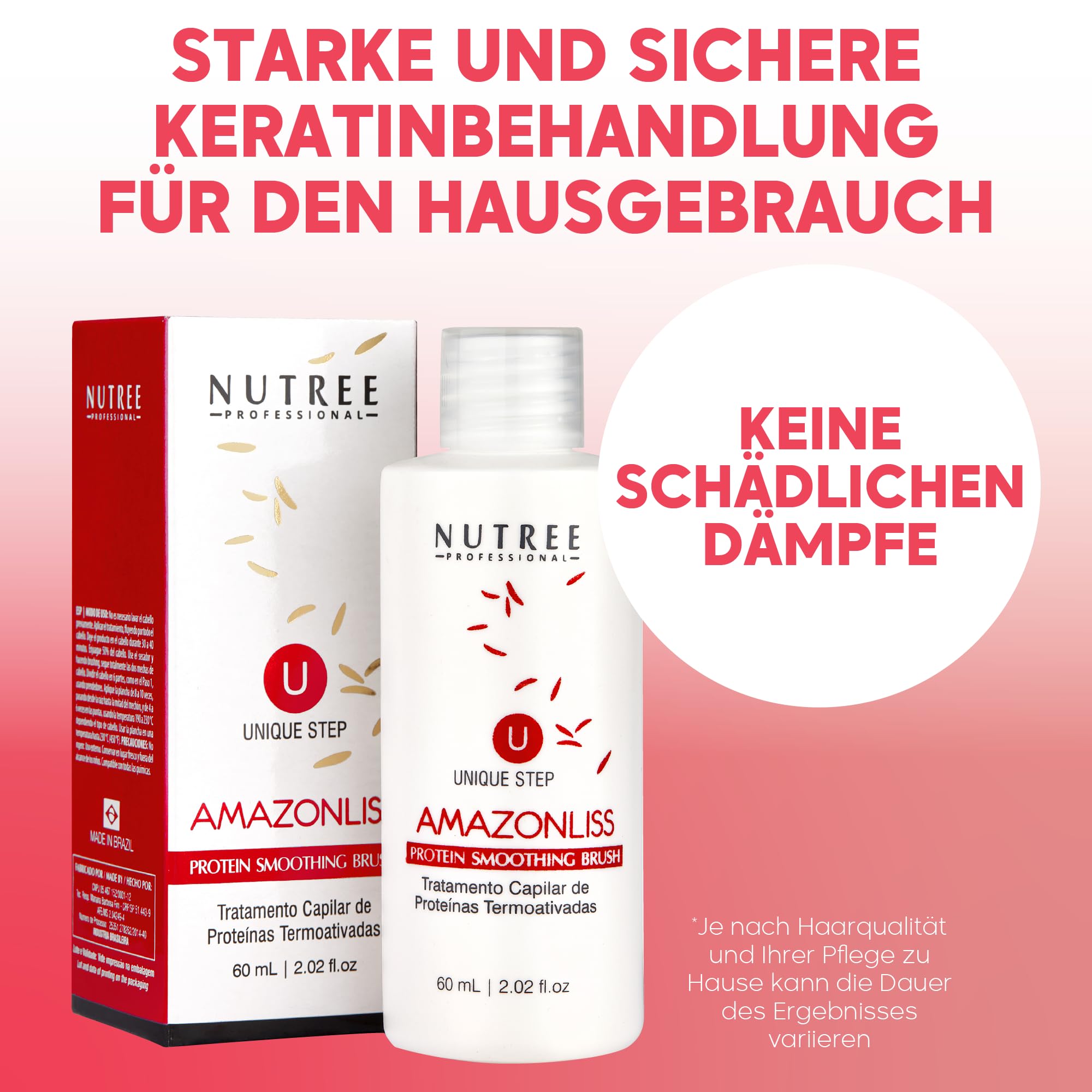 Brasilianisches Keratin Haar Glätten Behandlung, Amazonliss Brazilian Keratin Amazonliss Keratin One Step Haarglättung - 1 Schritt Proteinglättungsbürste Formaldehydfrei (1 schritt haarglättung 60 ml)