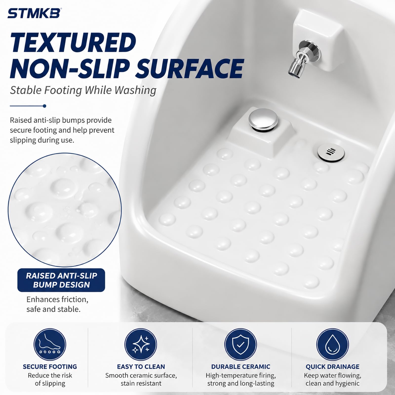 Lavabo in Ceramica per Pediluvio, Rubinetto A Pedale, Montaggio A Pavimento con Scarico