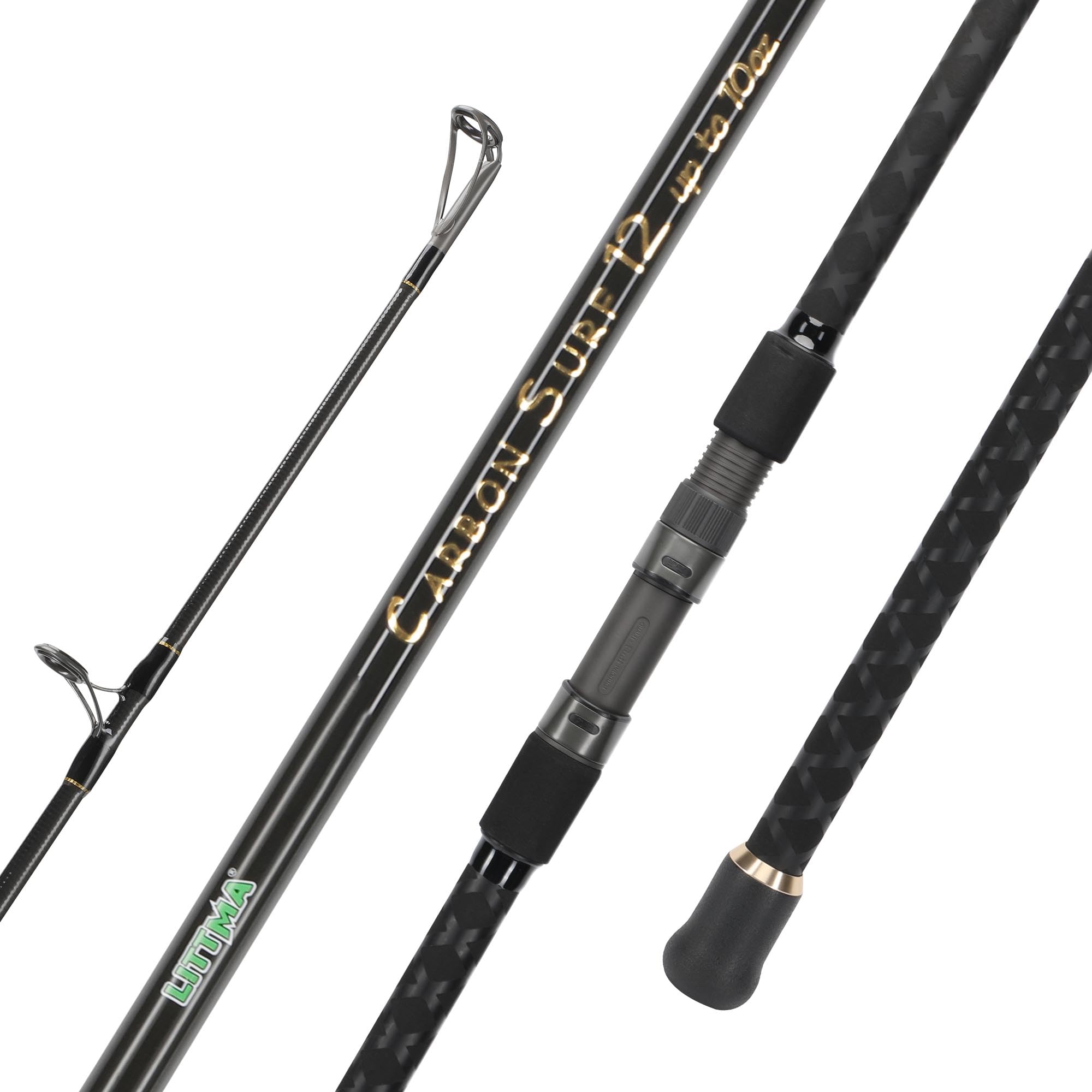LITTMA Carbon Fiber Surf Spinning Rod with Fuji Guides - Lightweight & Strong 2-Piece Pack - Available in 8'/9'/10'/11'/12' for Long Distance