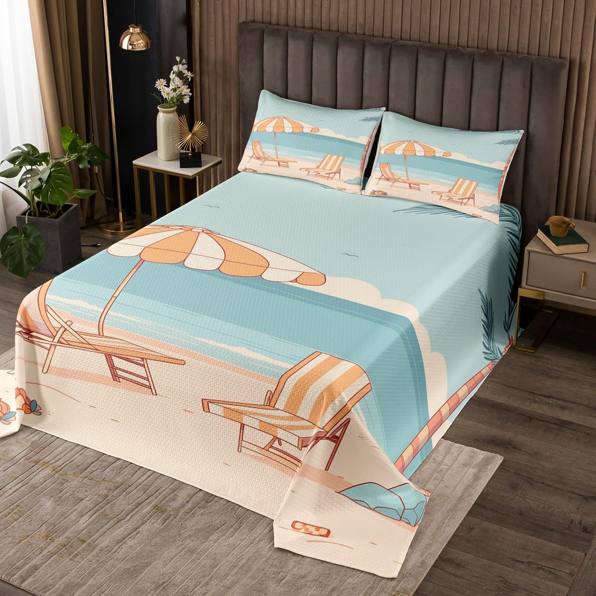Pink Beach Comforter Set Full Size,Coconut Tree Bedding Set 5 thumbnail image