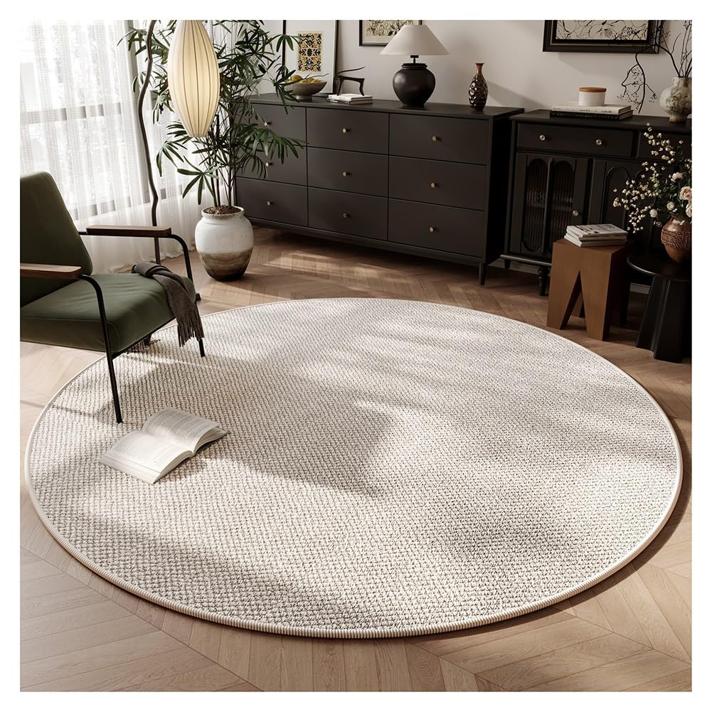 EWWIG Round Sisal Area Rug 60cm-200cm Medieval Style Faux Sisal Rug Easy to Clean & Washable Indoor Outdoor Use for Living Room, Patio, Kitchen(Off-white,100x100cm)