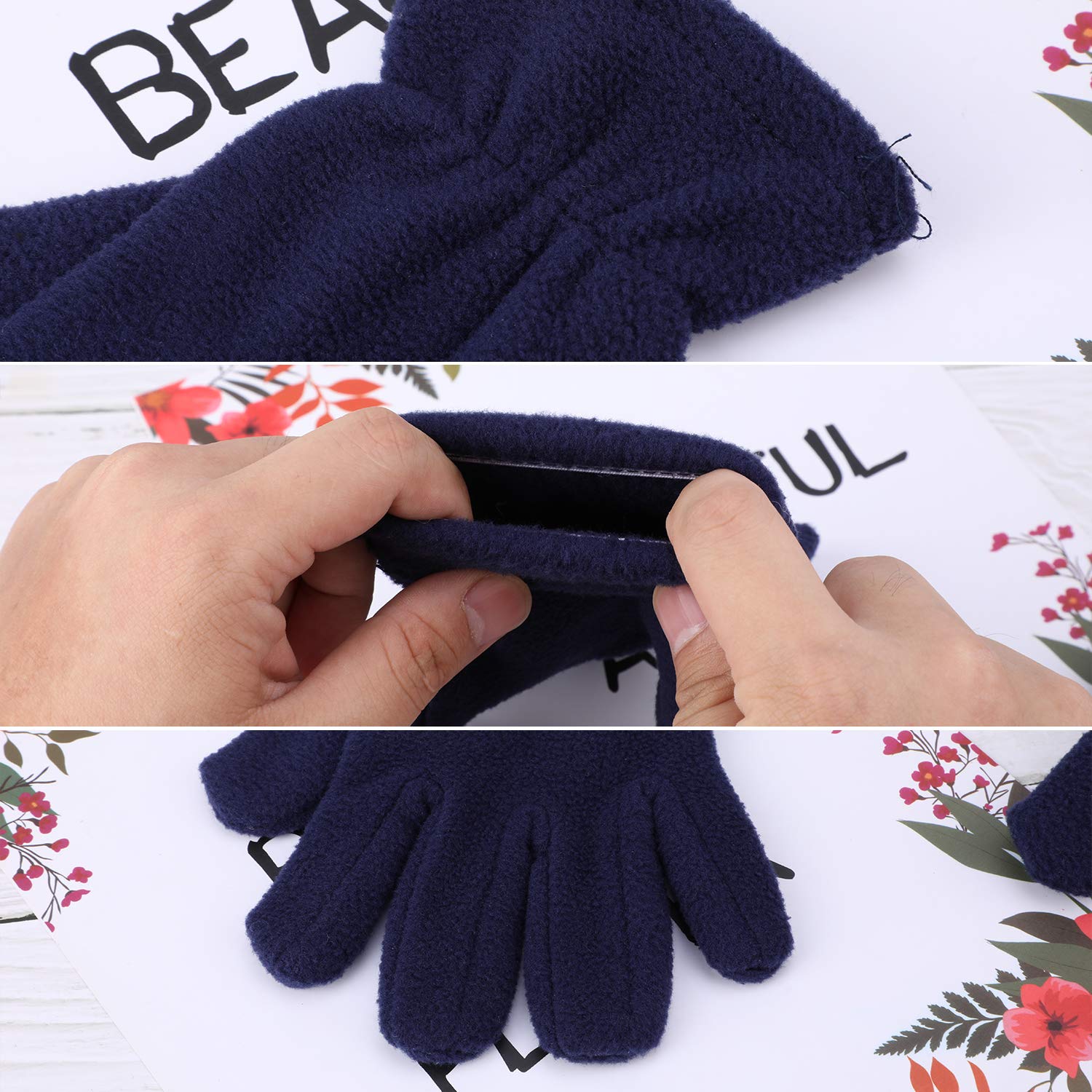 QKURT 3 Paio Guanti in pile per Bambini,Guanti a Dita Intere,Guanti Caldi per Bambine di 4~7 Anni