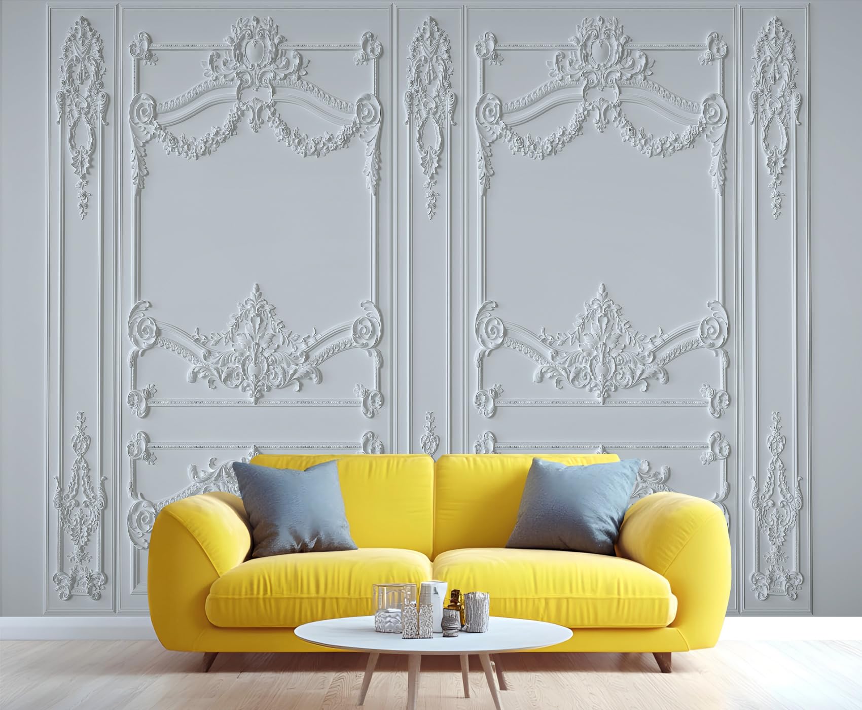 European Style Wall Murals Gypsum Classic Mural Gray Retro Embossed Pattern Wallpaper 3D Large Photo Wallpaper for Bedroom Kids Room Apartment 144
