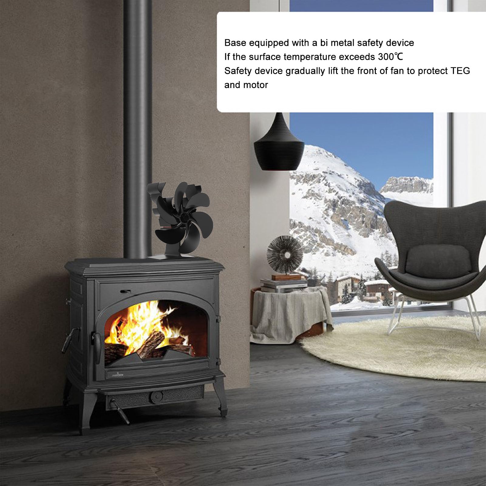 Ventilatore per stufa a legna a 6 pale per camino, risparmio energetico, resistente alle alte temperature