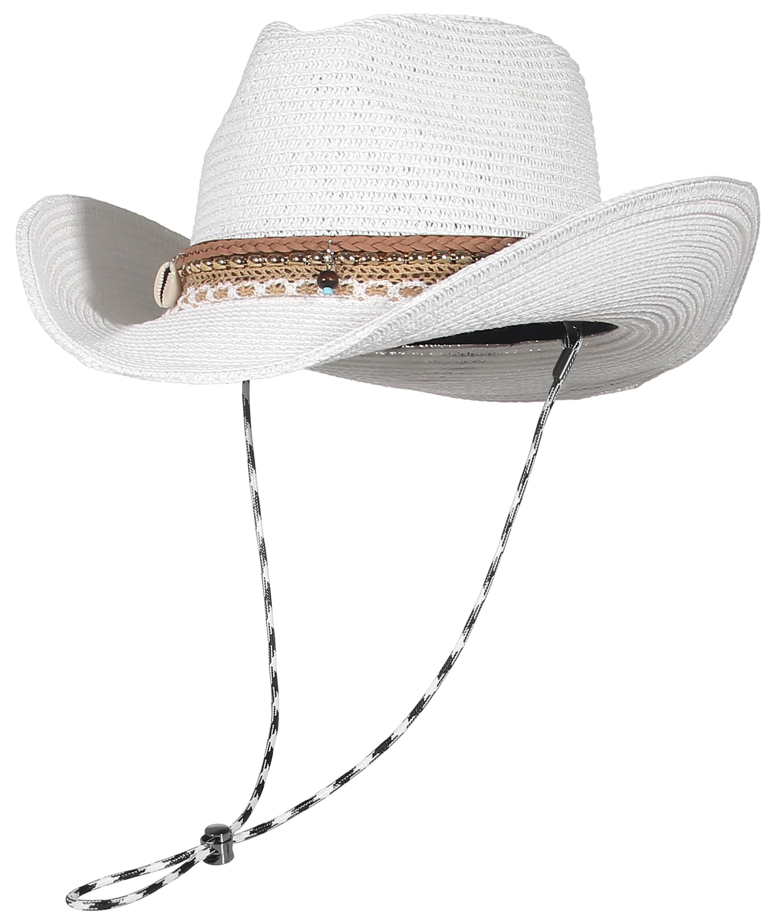 GEMVIE Summer Cowboy Cowgirl Hat Unisex Roll up Brim Fedora Straw Sun Hat Western Cowboy Hat Straw Beach Cap White