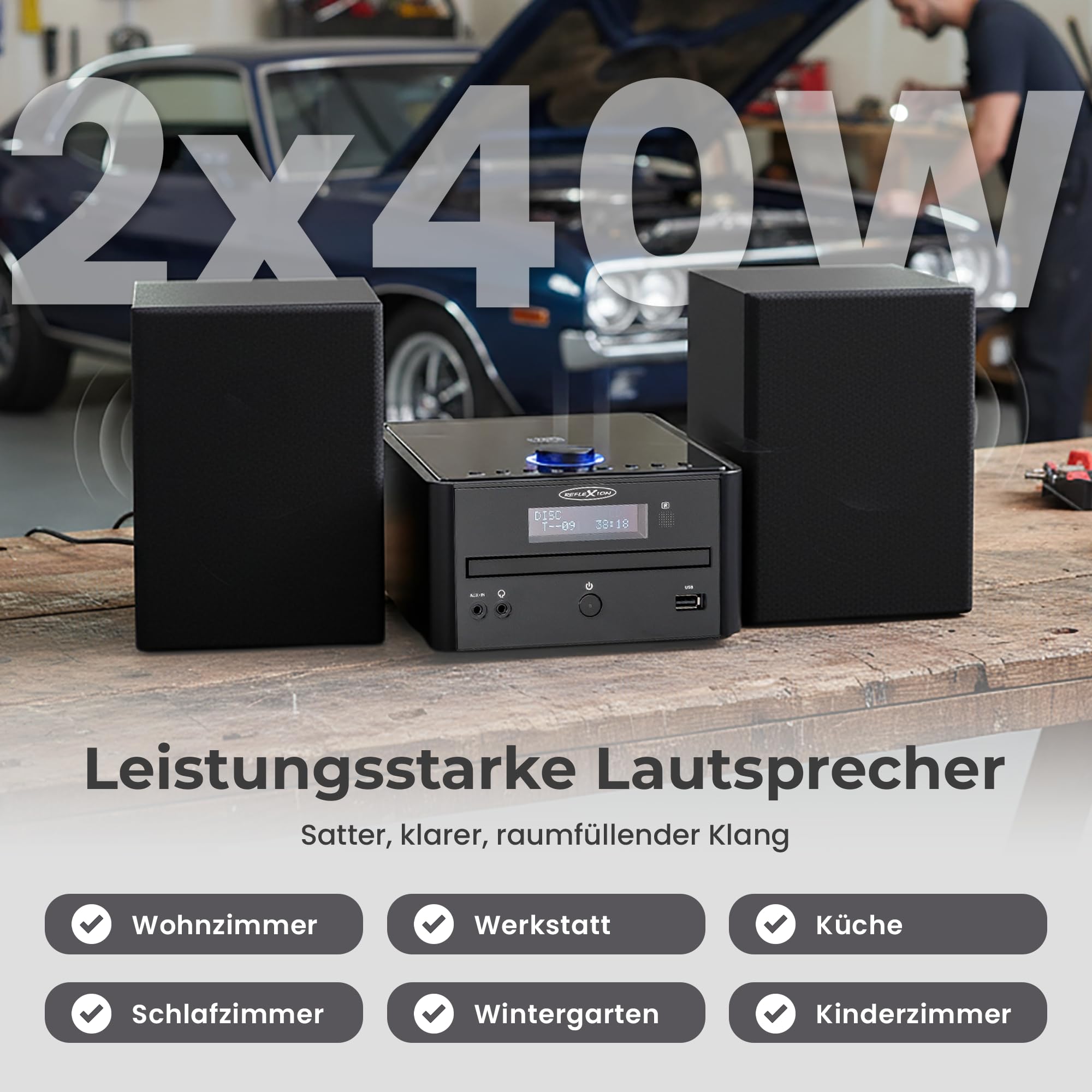 Reflexion HIF79DAB HiFi-Stereoanlage 2x40Watt Max. Musikleistung, CD/MP3, DAB+ Digitaltuner, Bluetooth, Streaming, USB/MP3, Alarm/Uhr/Sleeptimer, Schwarz