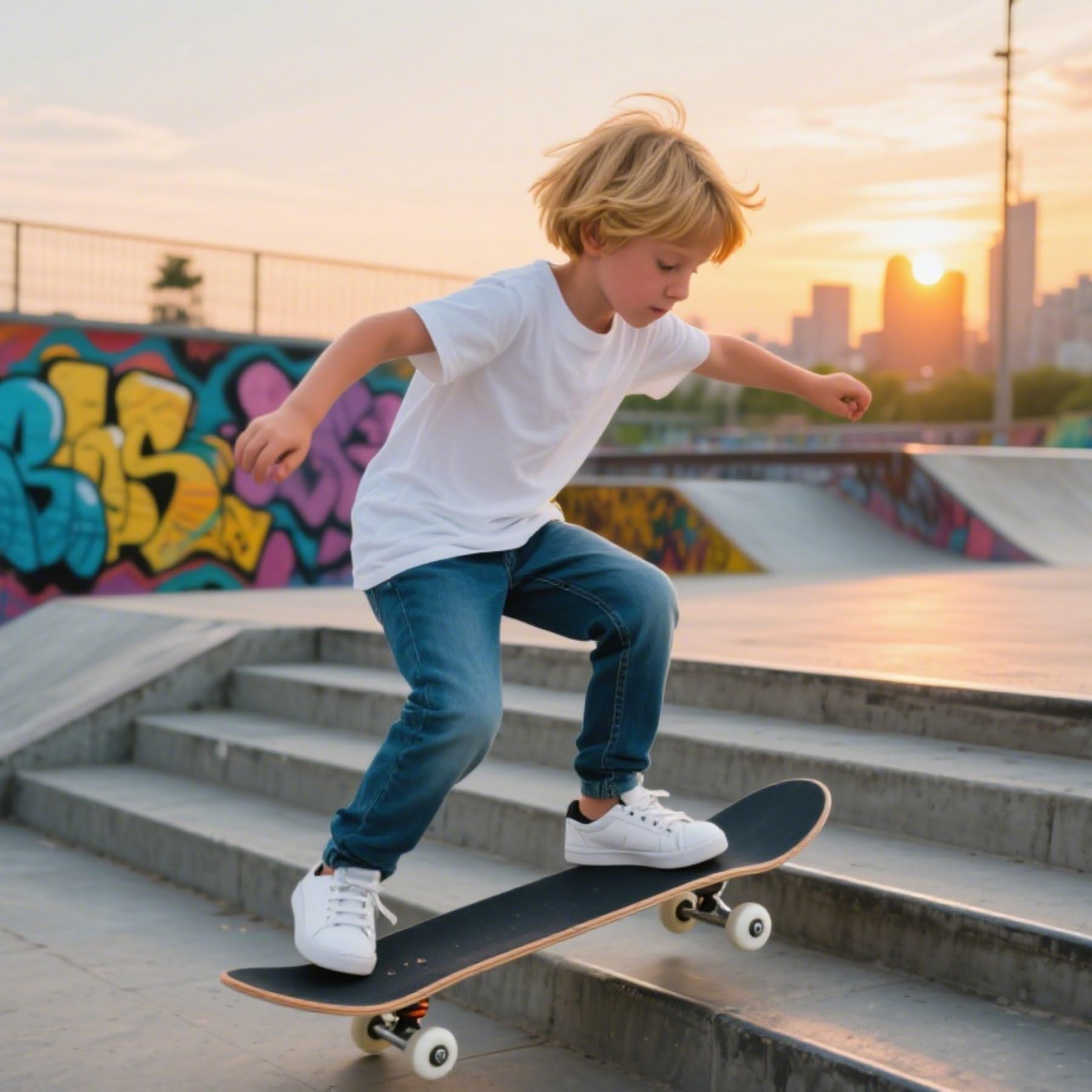 Skateboard pour débutants, skateboard standard complet de 78,7 cm, plateau concave double kick avec 7 couches en bois d'érable, roues et roulements lisses
