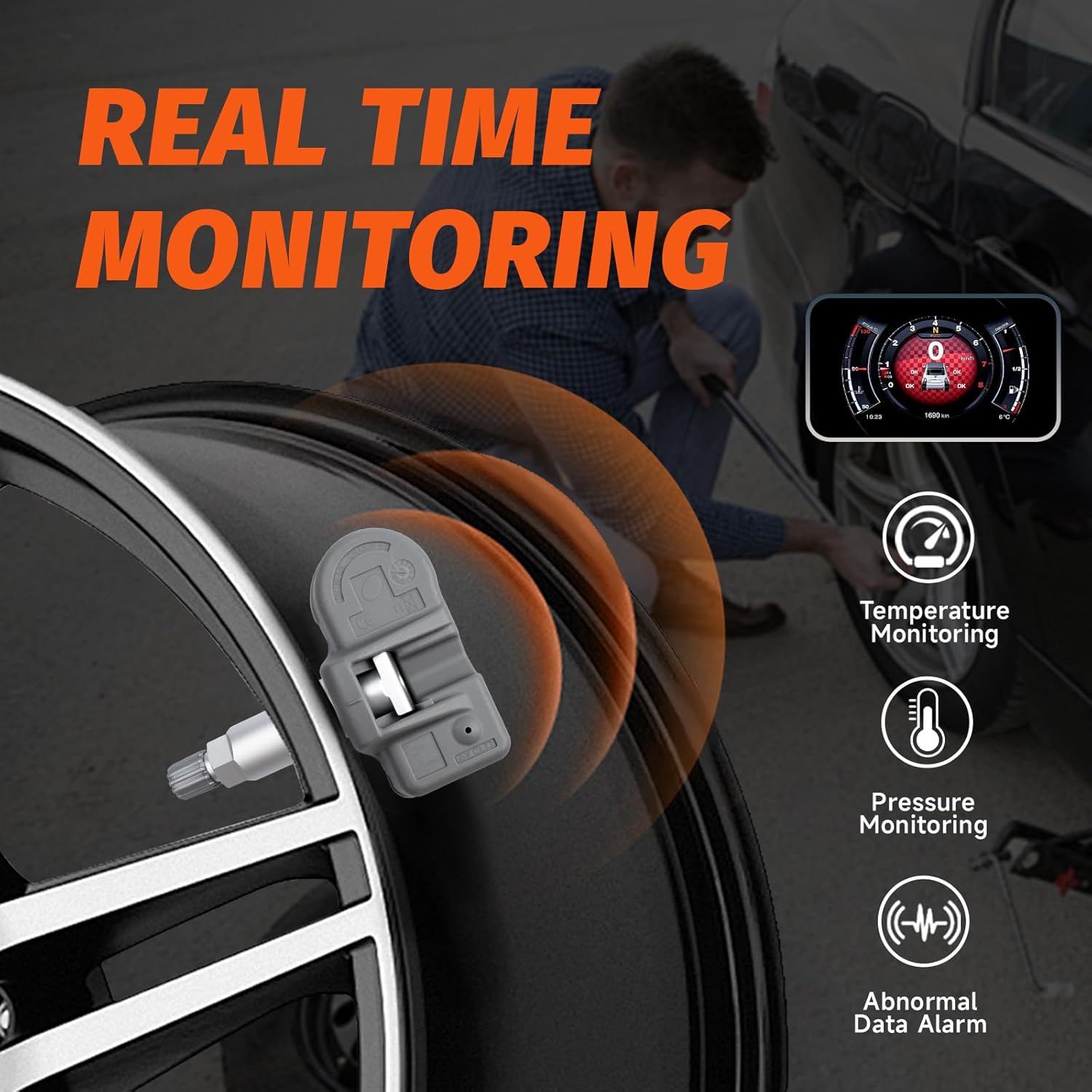 Set of 4 TPMS Sensor Tire Pressure Monitoring Sensor 433MHz Compatible with Mercedes-Benz C230 C250 E300 E350 ML350 GT CLS SL SLS GL ML Volkswagen Kaitu Replaces# A0009054100 A00090500