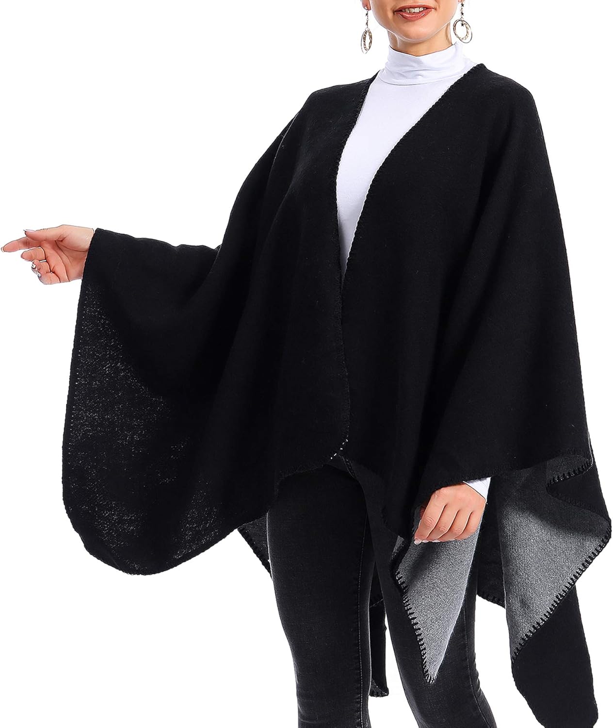 Zando Women's Warm Shawl Wrap Open Front Poncho Cape Color Block Shawls Winter Cardigan Wrap Printed Ponchos for Women 2 - Image 4