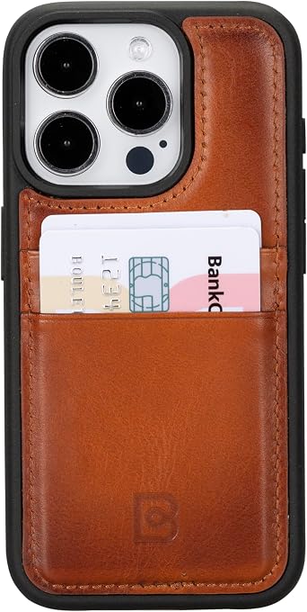 BOULETTA Compatible with iPhone 15 Pro Case with Card Holder - Genuine Leather, Protective, Slim Phone Case, 2 Card Holders, RFID Blocking 6.1 inches, Tan Brown