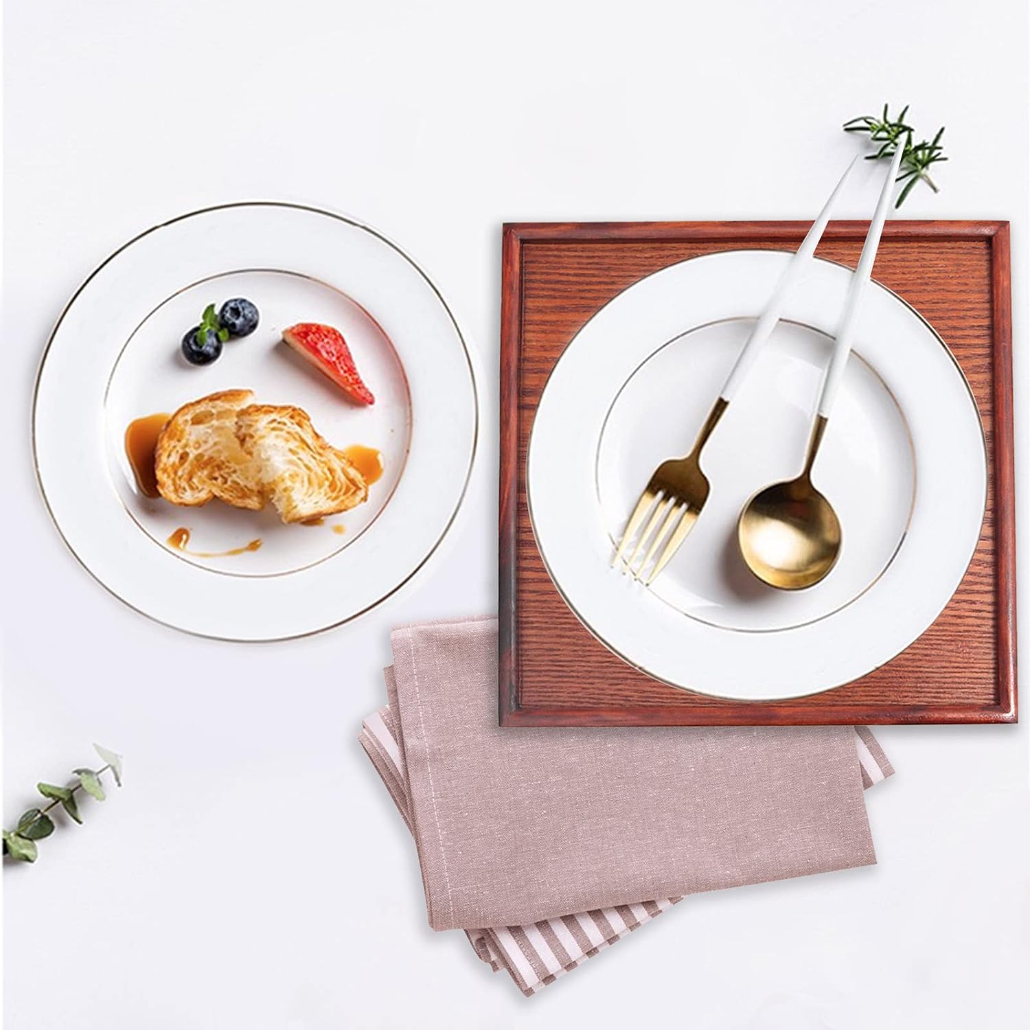 Solid Wood Serving Tray, Square Non-Slip Tea Coffee Snack Plate, Serving Tray with Raised Edges, for Home Kitchen Restaurant - Image 4