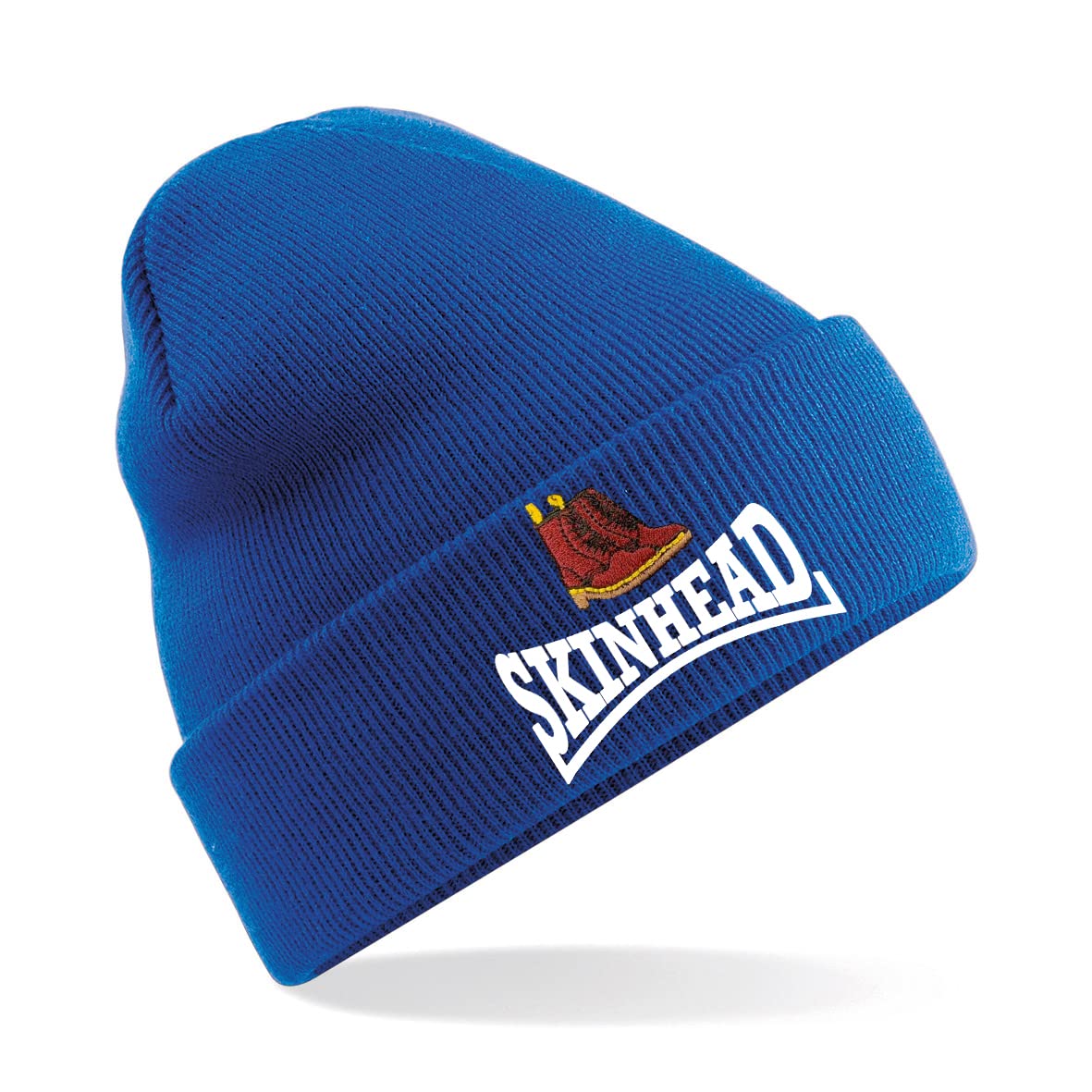 Skinhead Doc Boots Embroidered Beanie Hat, Bob Hat British Skin Head (Royal)