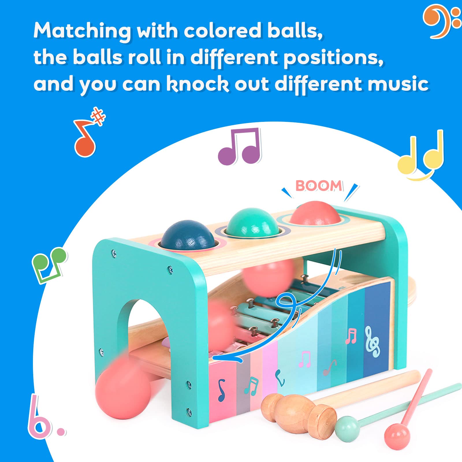 Jouets de Banc Martelant avec Xylophone Bebe Coulissant des Jouets Colorés de Xylophone,des Jouets d'apprentissage pour l'éducation précoce Montessori,Cadeaux d'anniversaire pour 1 2 3 ans et plus
