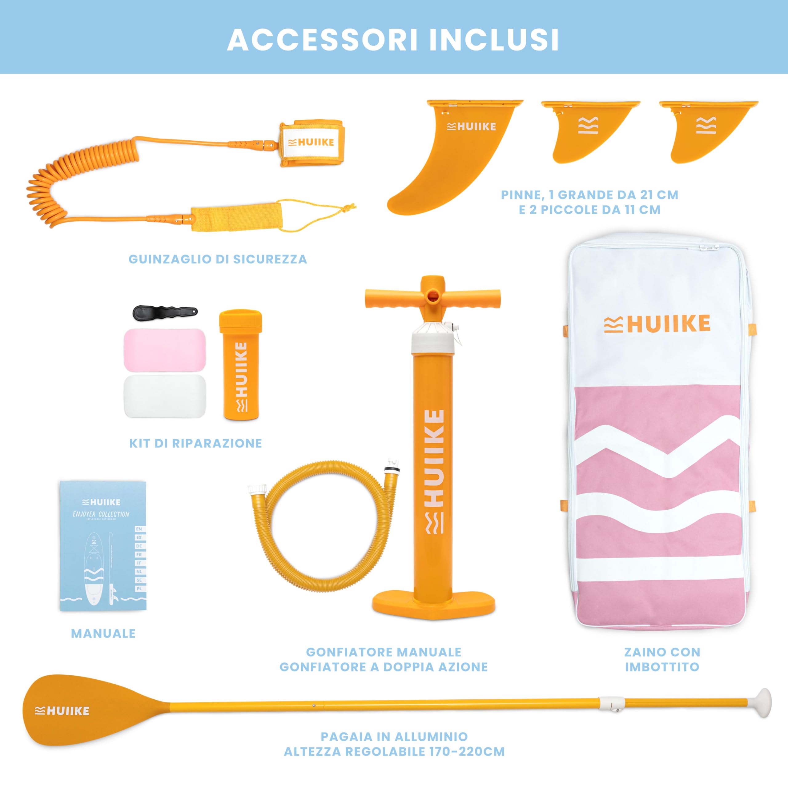 Tavola Sup Gonfiabile Adulti con Accessori Premium - HUIIKE | Stand Up Paddle Board Gonfiabile con Grande Stabilità | Tavola da Sup | Tavole Gonfiabili 2 Posti