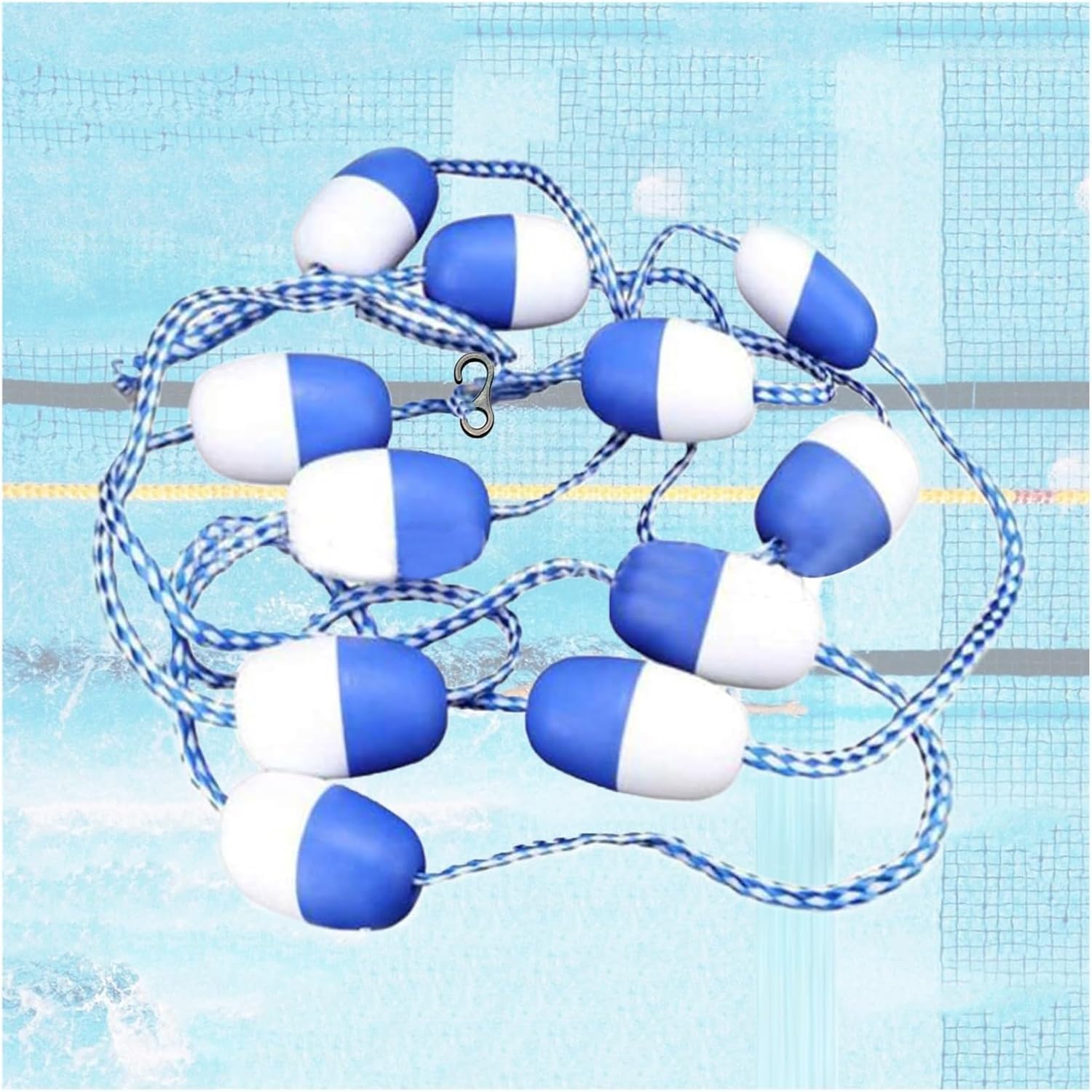 JKJZSALJ Pool Safety Hook Swimming Pool Safety Lane Divider Rope With Hook, Plastic Buoy Line For Pools Watercourses Beaches,Blue+white,18m/59.1ft