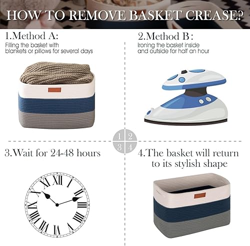 Miniatura 4 de MFSTUDIO Cesta grande de almacenamiento de ropa sucia, cesta de cuerda de algodón tejida, 14.6 pulgadas de largo x 8.3 pulgadas de ancho x 9.8