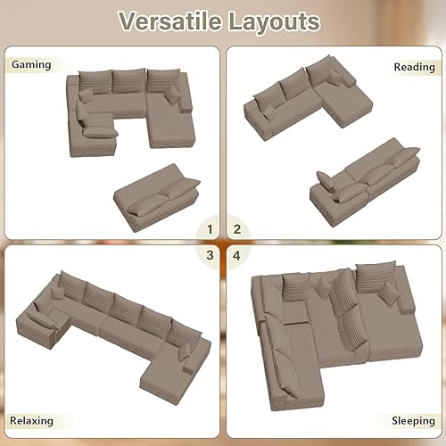 Miniatura 6 de Sofá modular Cloud con diván en forma de L, moderno sofá modular y cómodo con asiento profundo, sofás tapizados de pana estupendos sofás en forma de