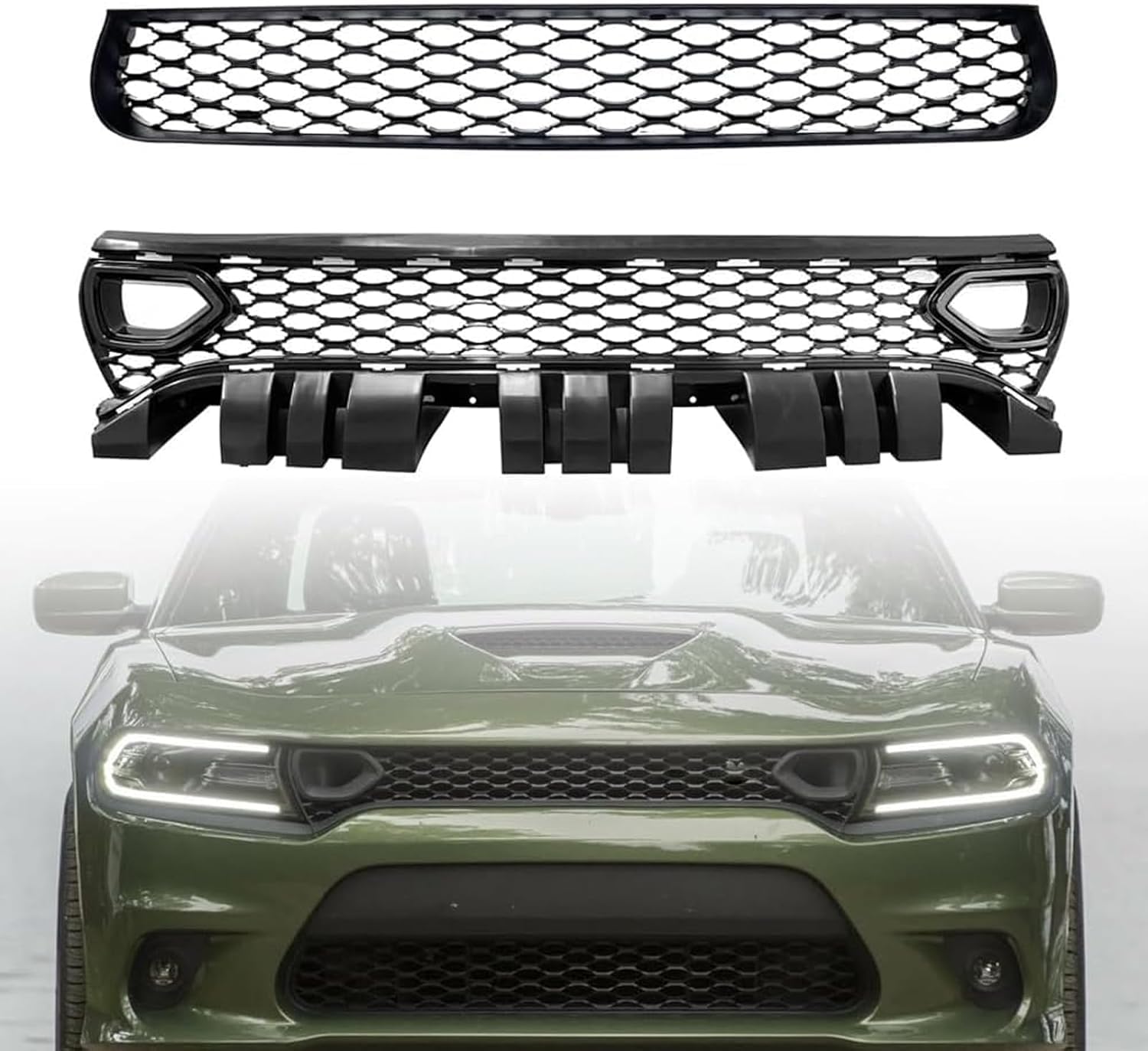 front upper lower grille for 2015-2021 dodge charger srt scat pack daytona mesh bumper grill 68394592aa 68417505ab